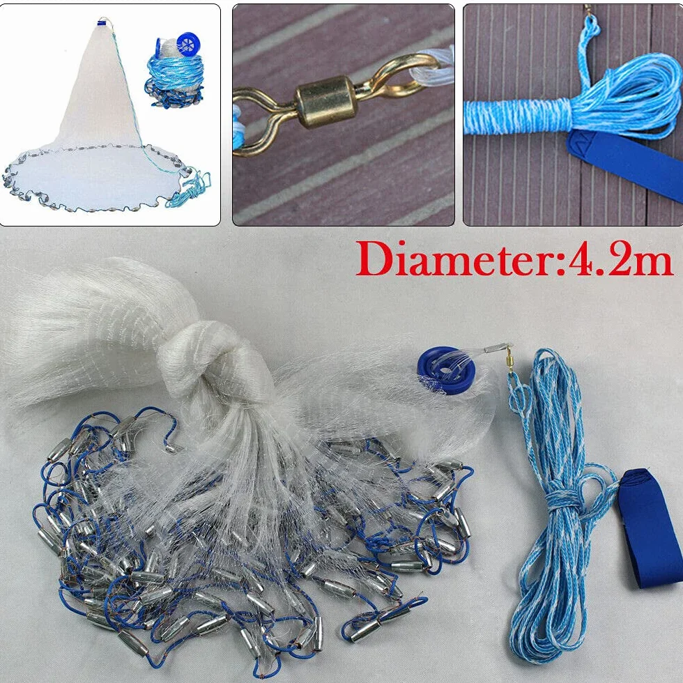 Filet de pêche portable 3/4,2/5,4/6,6 m - Filet de pêche - Filet de pêche - Filet de pêche - Filet de pêche avec couleur, corde épaisse, filet dense