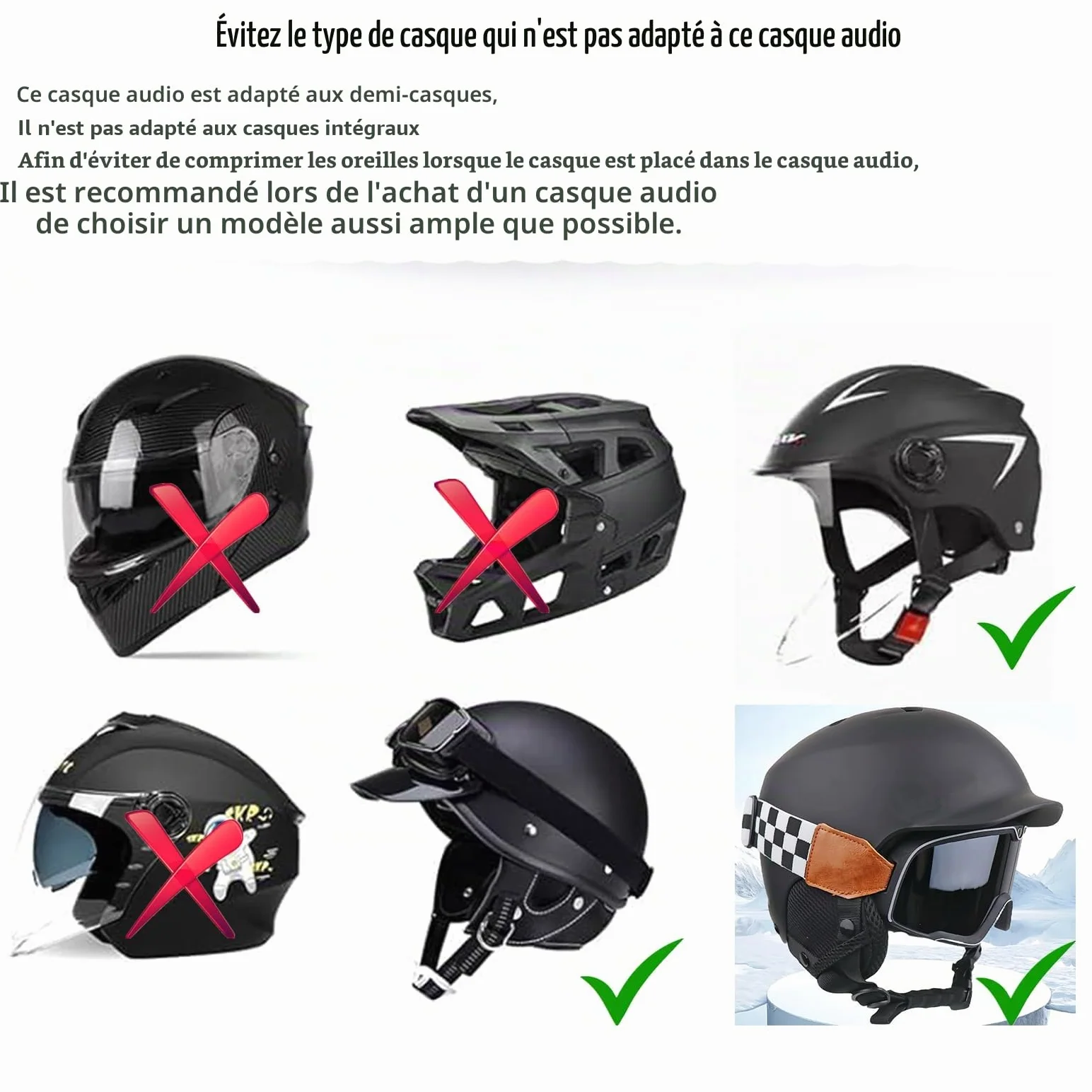 Outdoor Sports Ski Helmet Headphones - Haut-parleurs de Casque Bluetooth 5.3 sans Fil pour Le Ski, Le Snowboard, Le vélo de Montagne et l'escalade