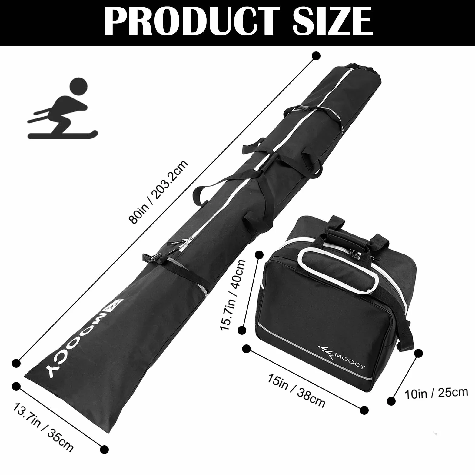 Aisny Ensemble sac à chaussures de ski 200 cm longueur réglable design à roulettes