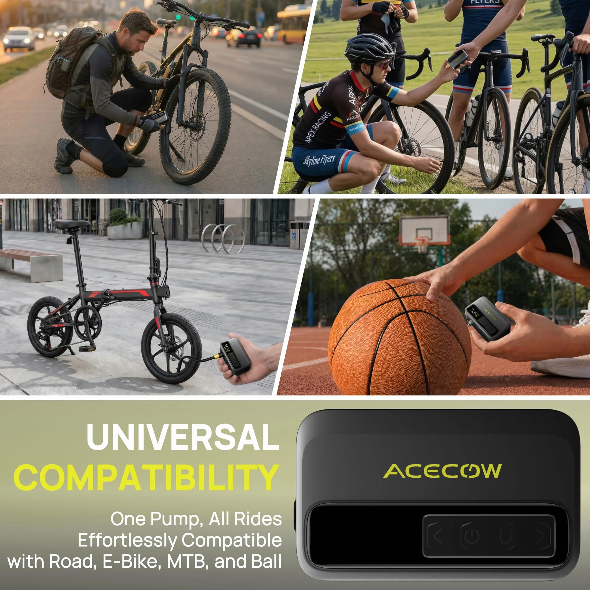 Pompe à Vélo Électrique AT5Pro Mini sans Fil 120 PSI Arrêt Auto pour Vélo de Route VTT