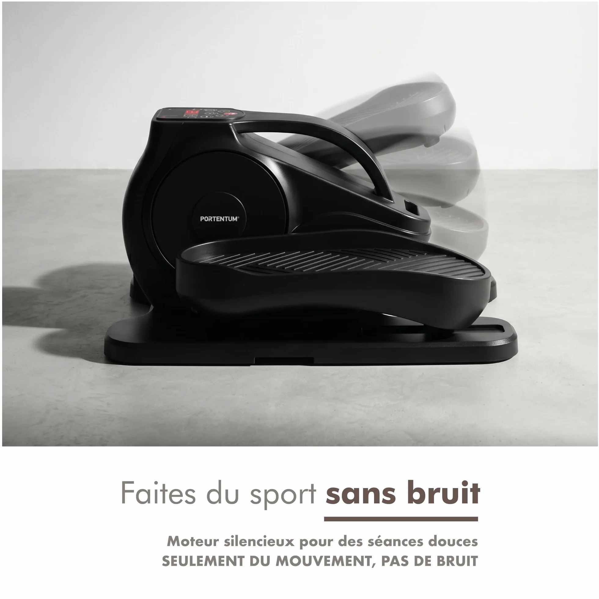 PORTENTUM Mini Velo elliptique électrique avec Bandes de résistance Tapis Sangles Pédalier d'appartement Automatique Manuel 12 Vitesses Moteur Silencieux