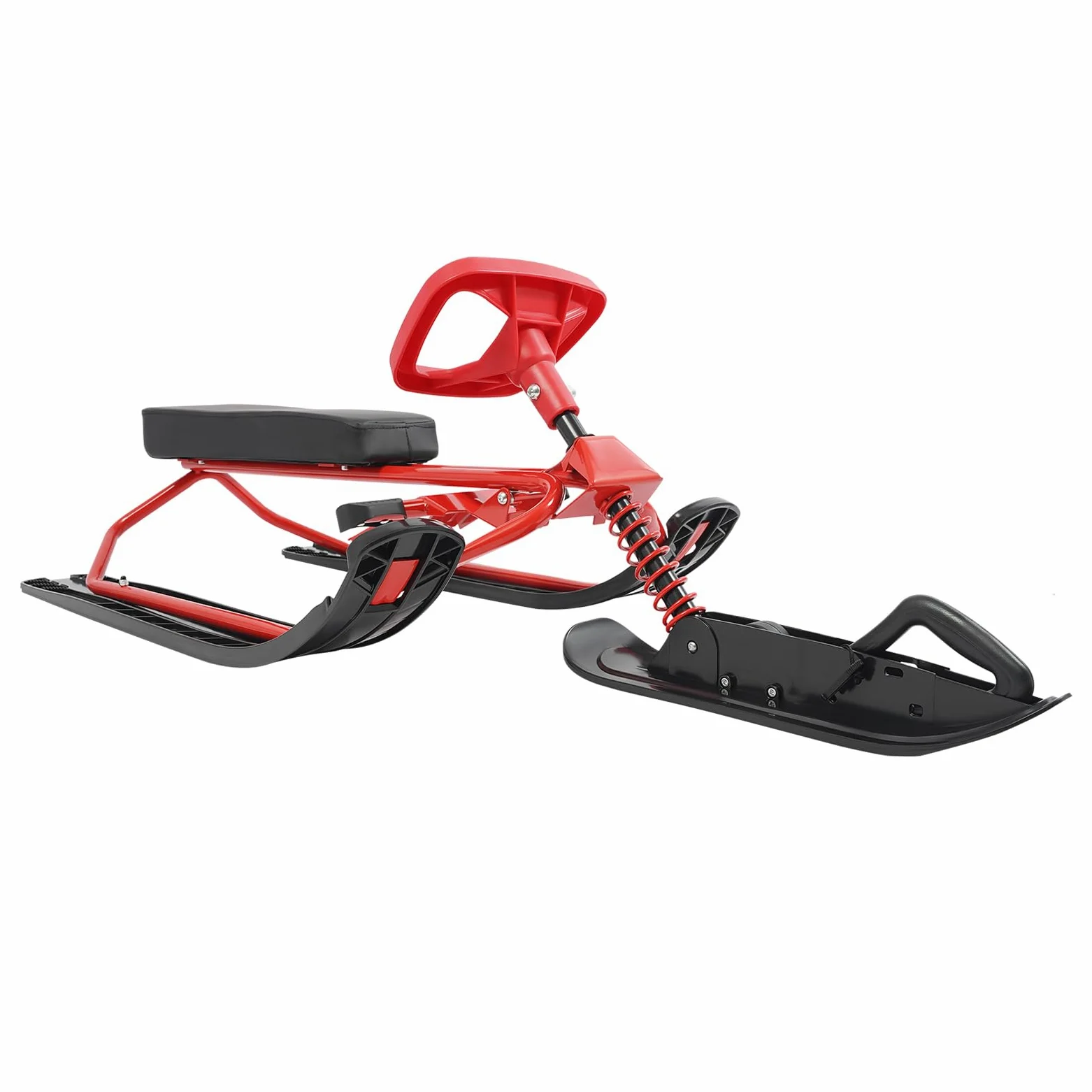 Luge de ski et snowboard - Jusqu'à 100 kg - Pour enfants, adolescents et adultes - Avec volant - Rouge