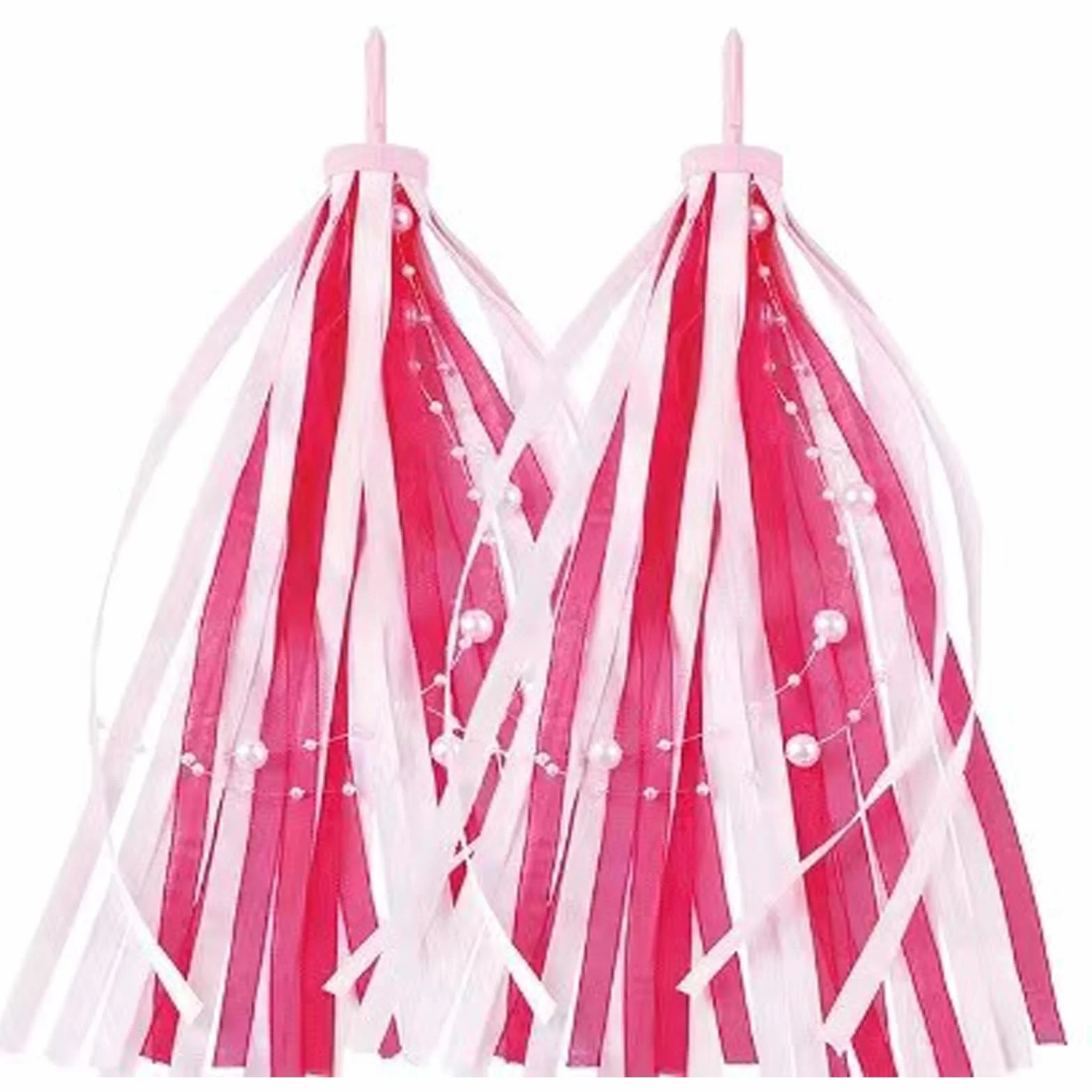 Guidon Streamers Rubans Satiné Magenta Perlé Accessoire Velo Enfant