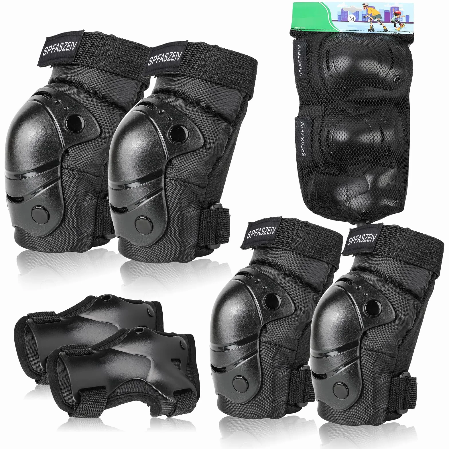 Kit de Protection 6pc Genouillère Enfant Adulte Skateboard Protection Pads Genouillères Coudières Poignet Réglable Patin à roulettes