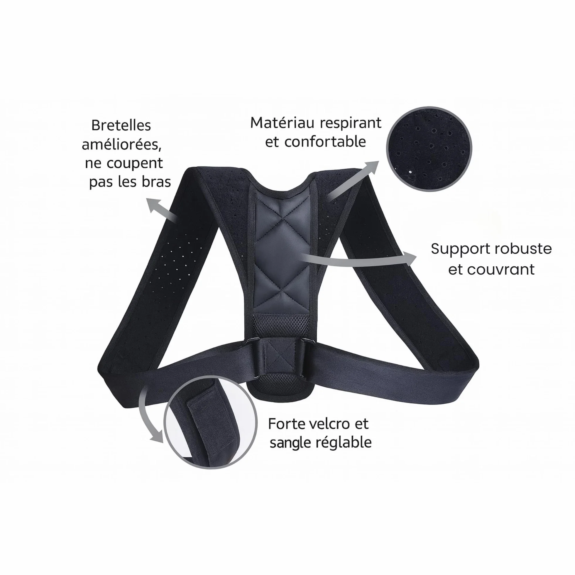 ALIGNO Correcteur de Posture Universel Homme Femme | Redresseur de Dos Réglable | Ceinture Lombaire Soutien Dorsal | Gilet de Dos avec Bretelles pour Alignement et Confort pour Améliorer la Posture