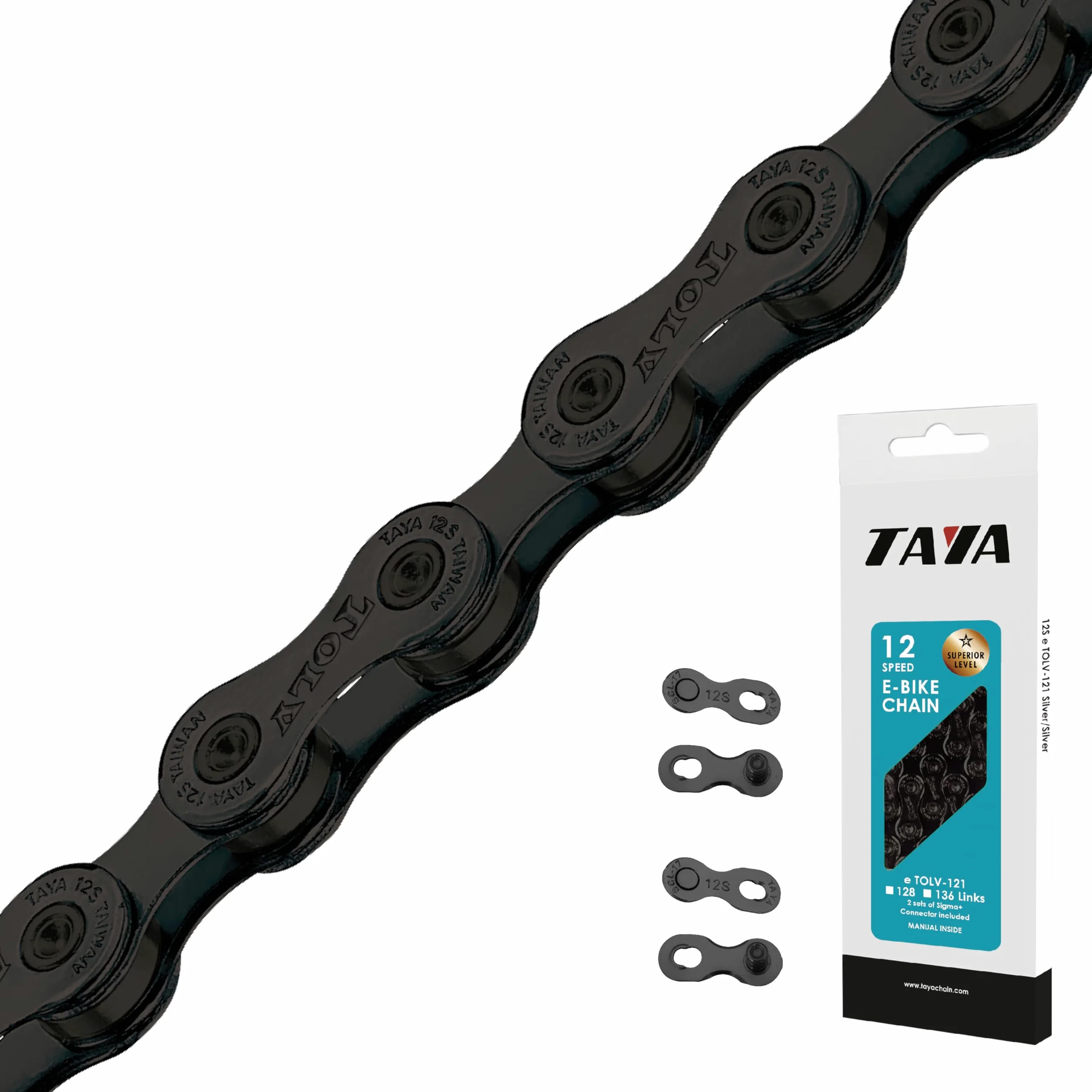 TAYA e-TOLV-121 Chaîne de vélo 12 vitesses, 136 maillons, titane noir, changement de vitesse durable et fluide, pour vélo électrique et VTT