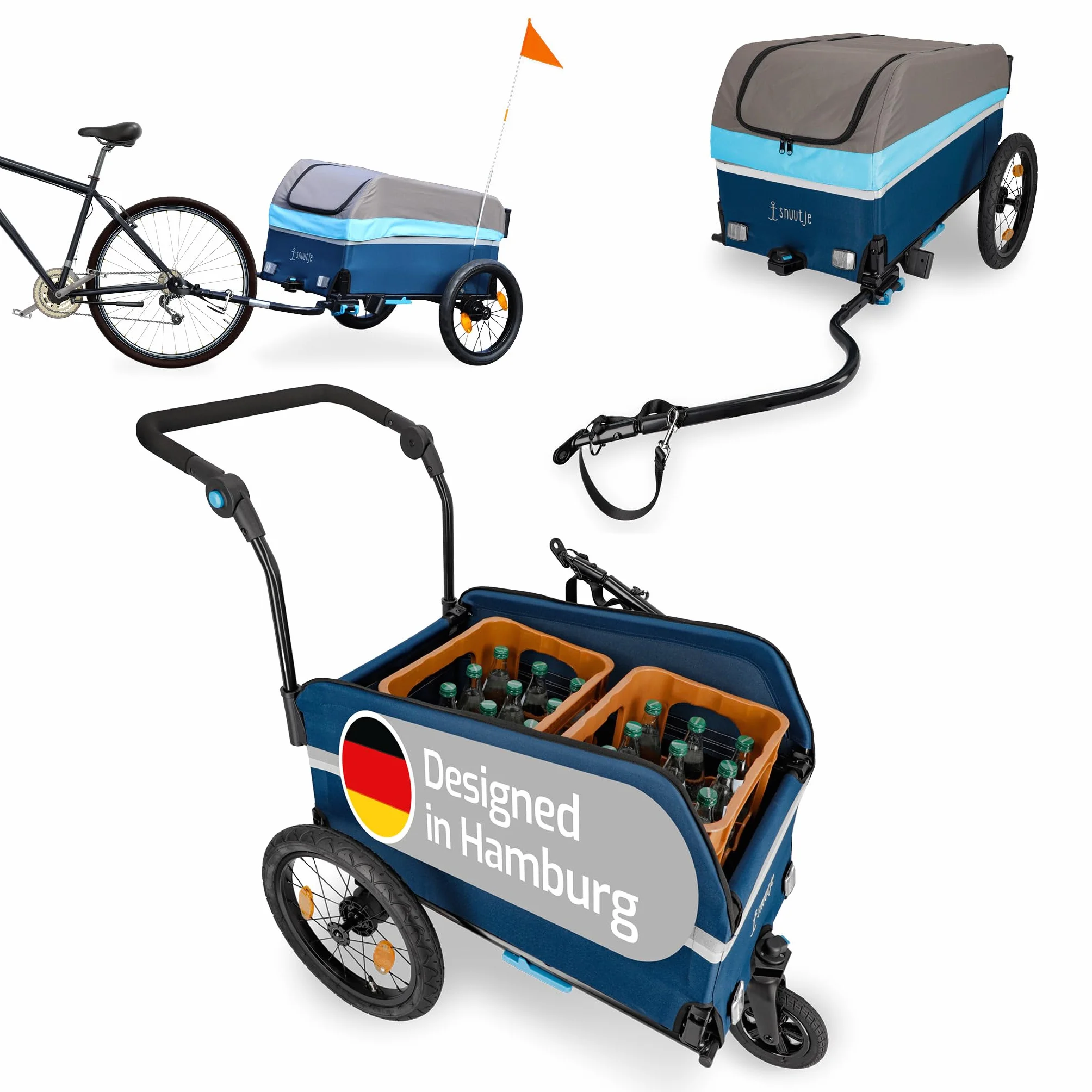 Remorque de Transport Pliable 2 en 1 Vélo Chariot Compatible Vélo Électrique Camping Jardin
