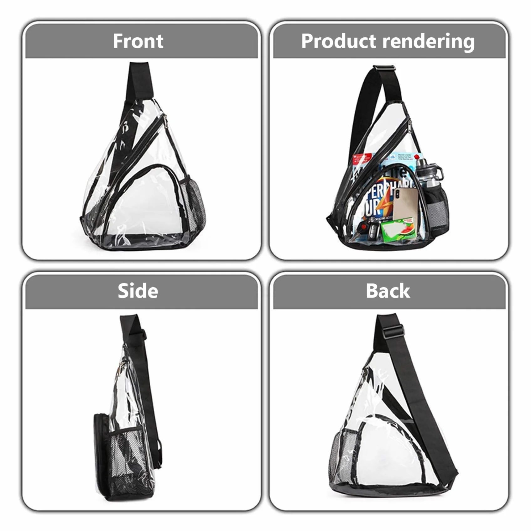 Transparent Stadium Approved PVC Crossbody Bag with Water Bottle Pocket for Concert