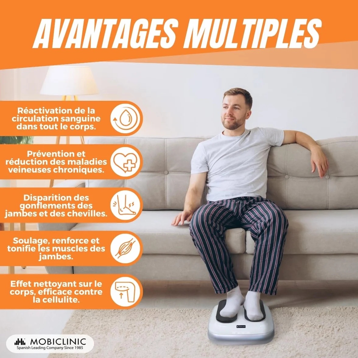 Mobiclinic Legfit exerciseur de jambes électrique 5 vitesses marche assise télécommande blanc