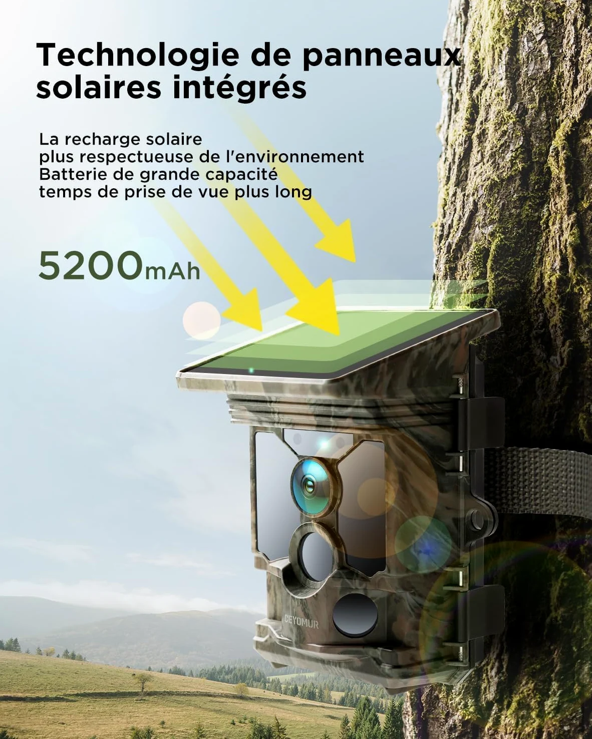 CEYOMUR Caméra 4K 30fps 40MP WiFi Bluetooth avec Vision Nocturne et détection de Mouvement 120° étanche IP66 pour la Surveillance de la Faune