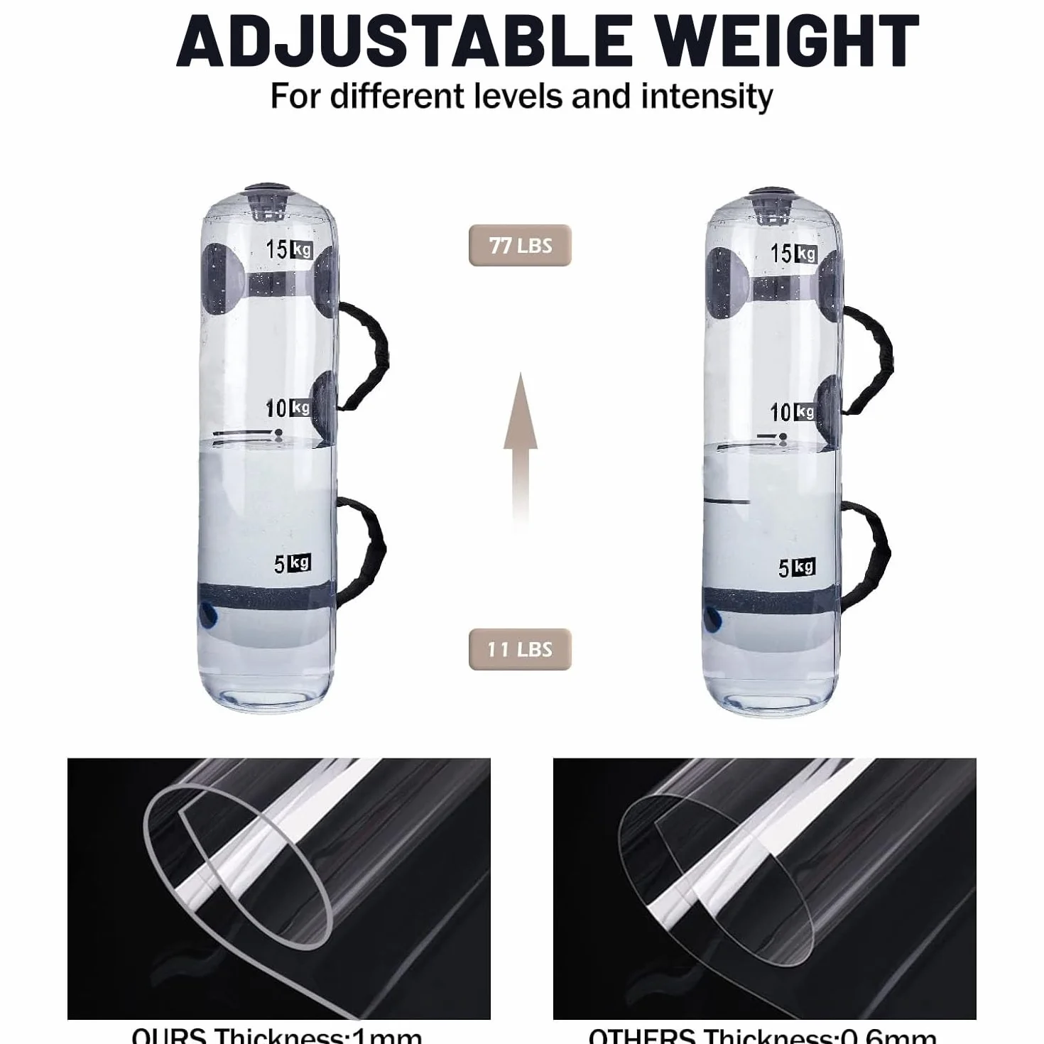 Aqua Bag Poids à eau 35 kg Sac de sable alternatif réglable pour squat Entraînement de force