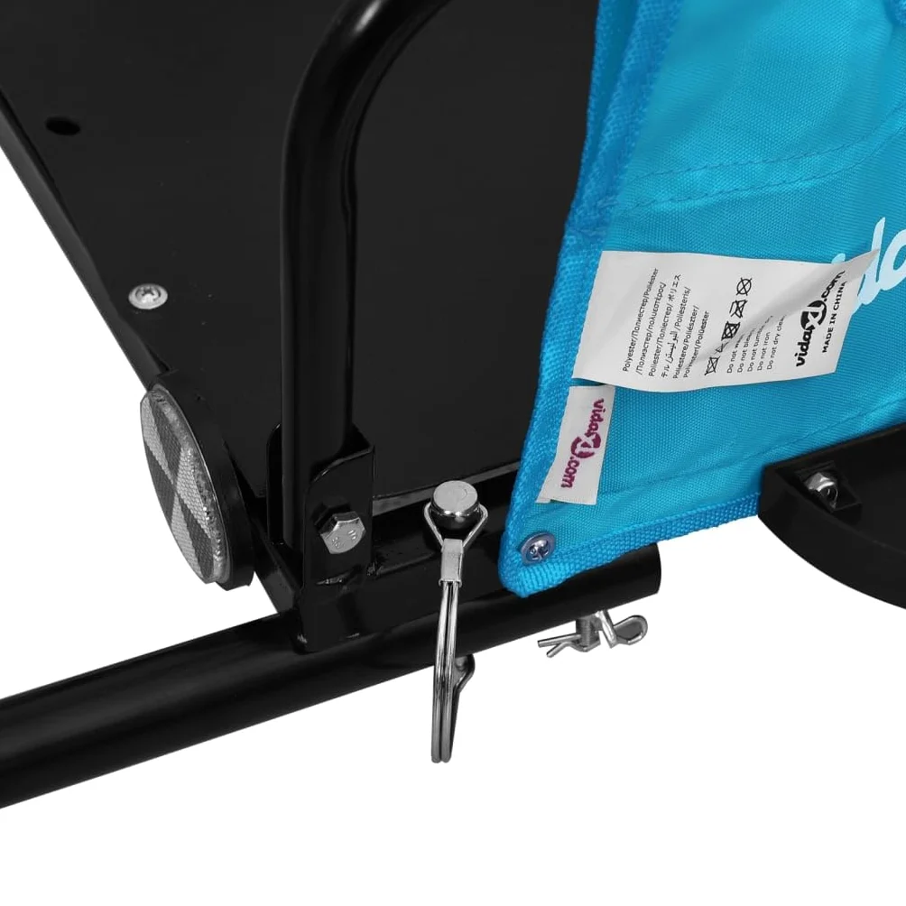 Remorque de vélo bleue en tissu Oxford et fer revêtu par pulvérisation, pliable et pliable avec réflecteur pour enfants, chiens et charges, avec embrayage, housse de pluie et suspension
