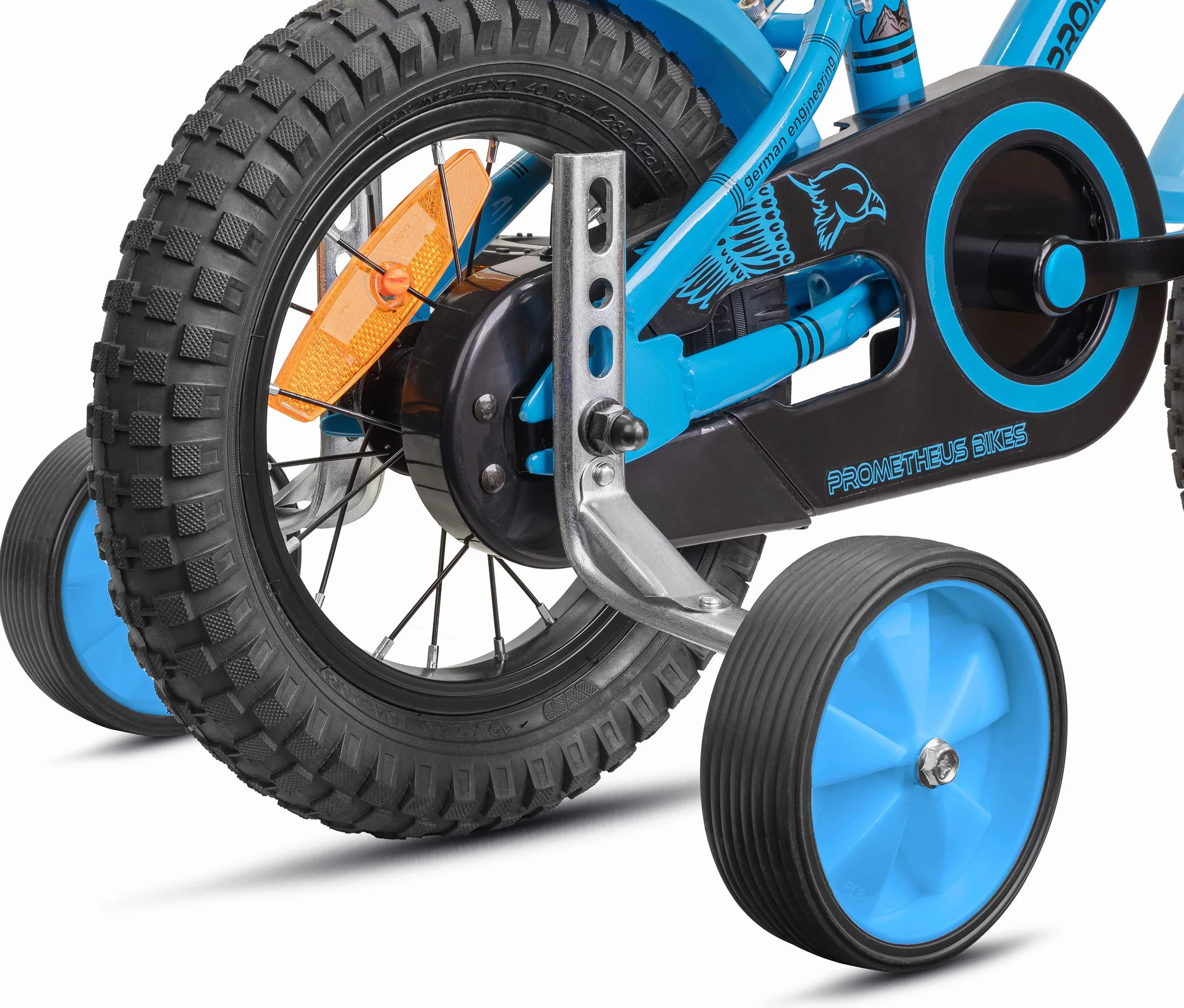 PROMETHEUS BICYCLES Petite roue velo enfant universel 12 14 16 18 pouces Stabilisateurs velos acier pneus caoutchouc bleu