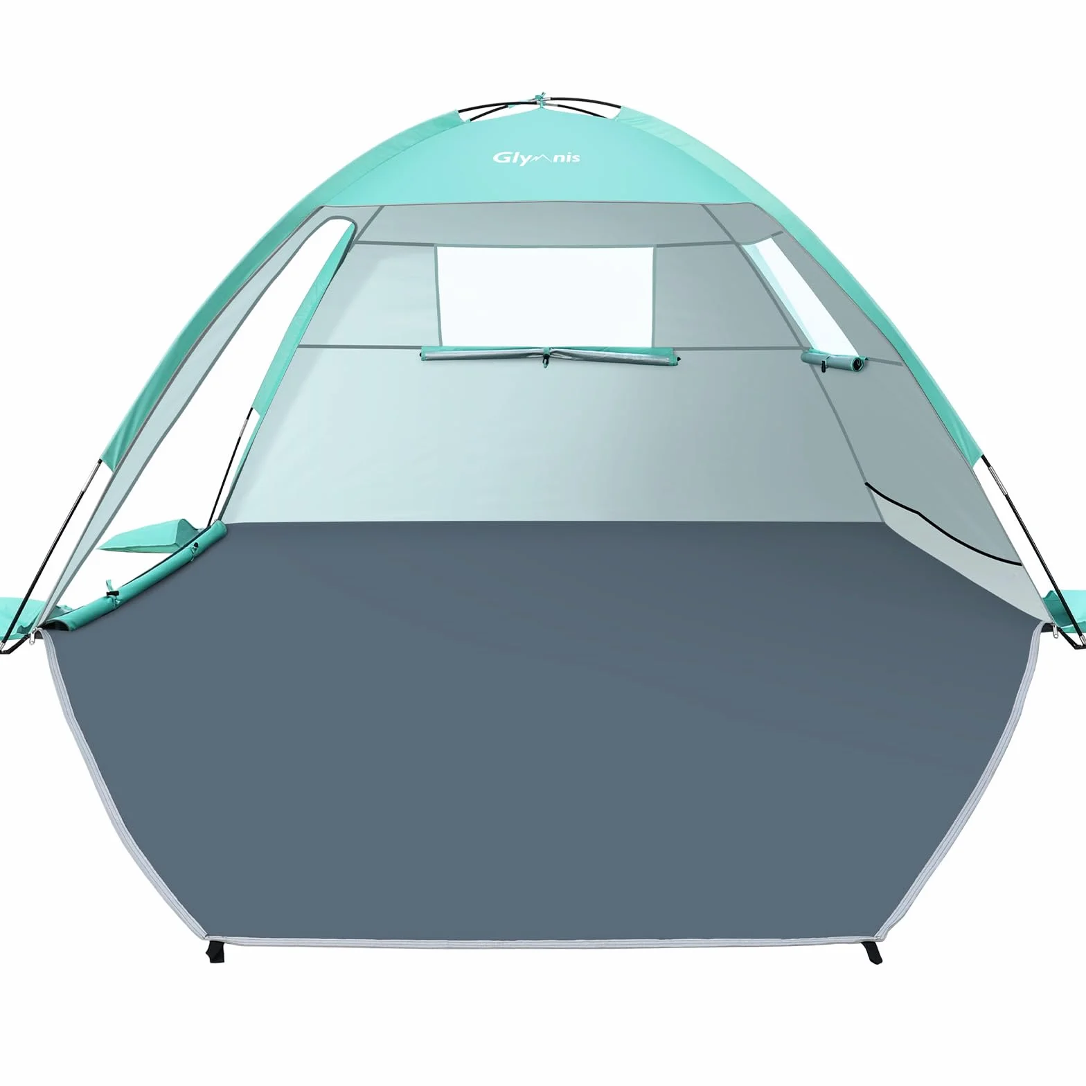 Glymnis Tente de plage, abri de plage pour 2-3 personnes, tente de plage avec double porte zippée, fenêtres ventilées, protection UPF 50+, pour plage, parc, pêche