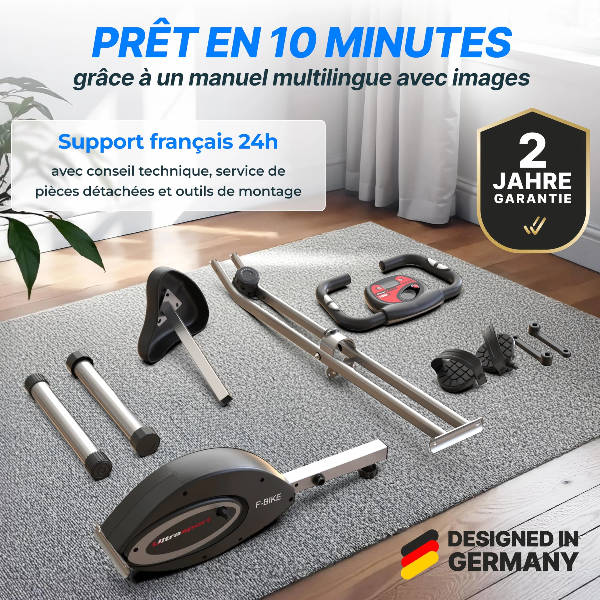 Ultrasport F-Bike Vélo d'Appartement Pliable 130 kg Silencieux