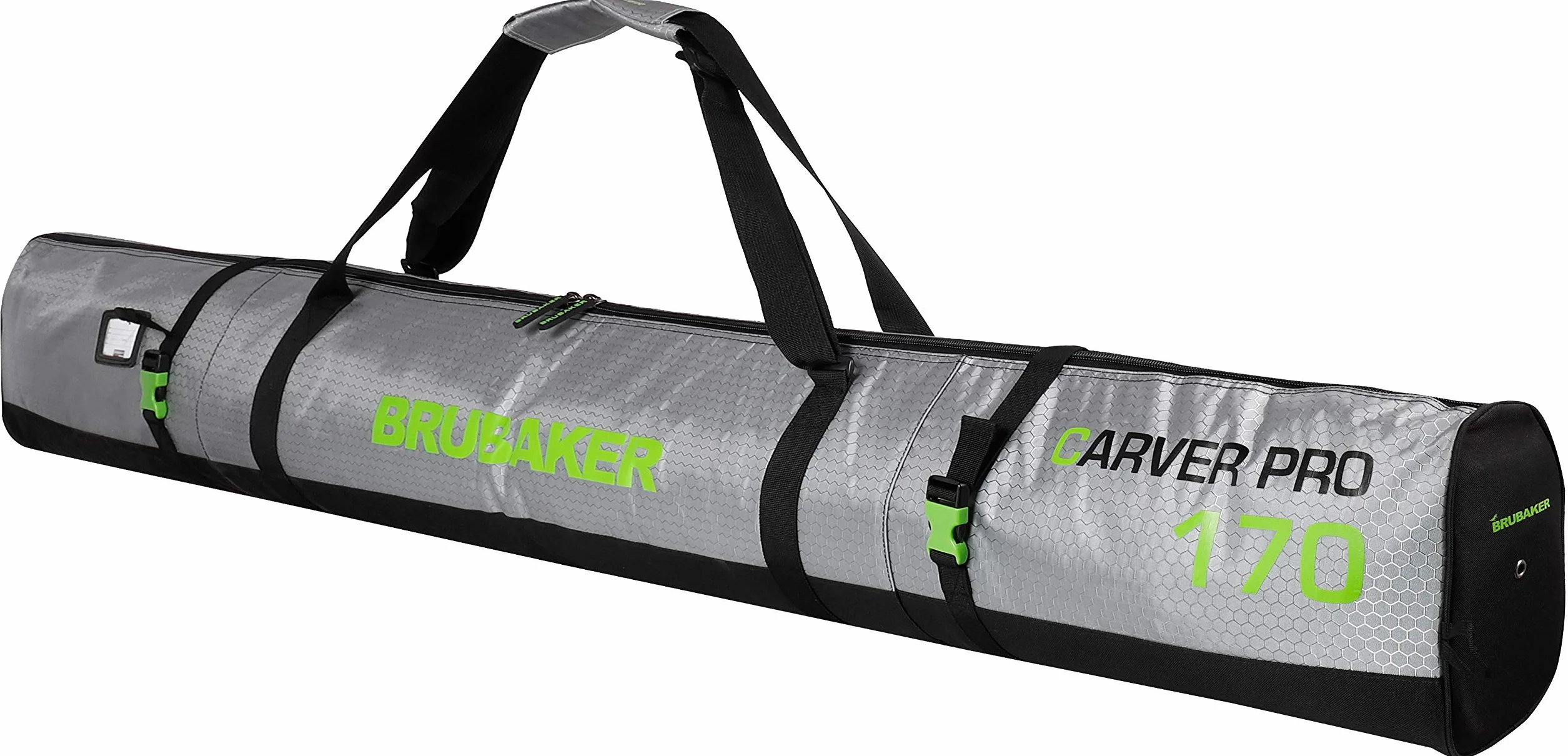 BRUBAKER CarverTec Pro Housse à Skis rembourrée 1 Paire Skis Bâtons 170 cm 190 cm Argenté Vert