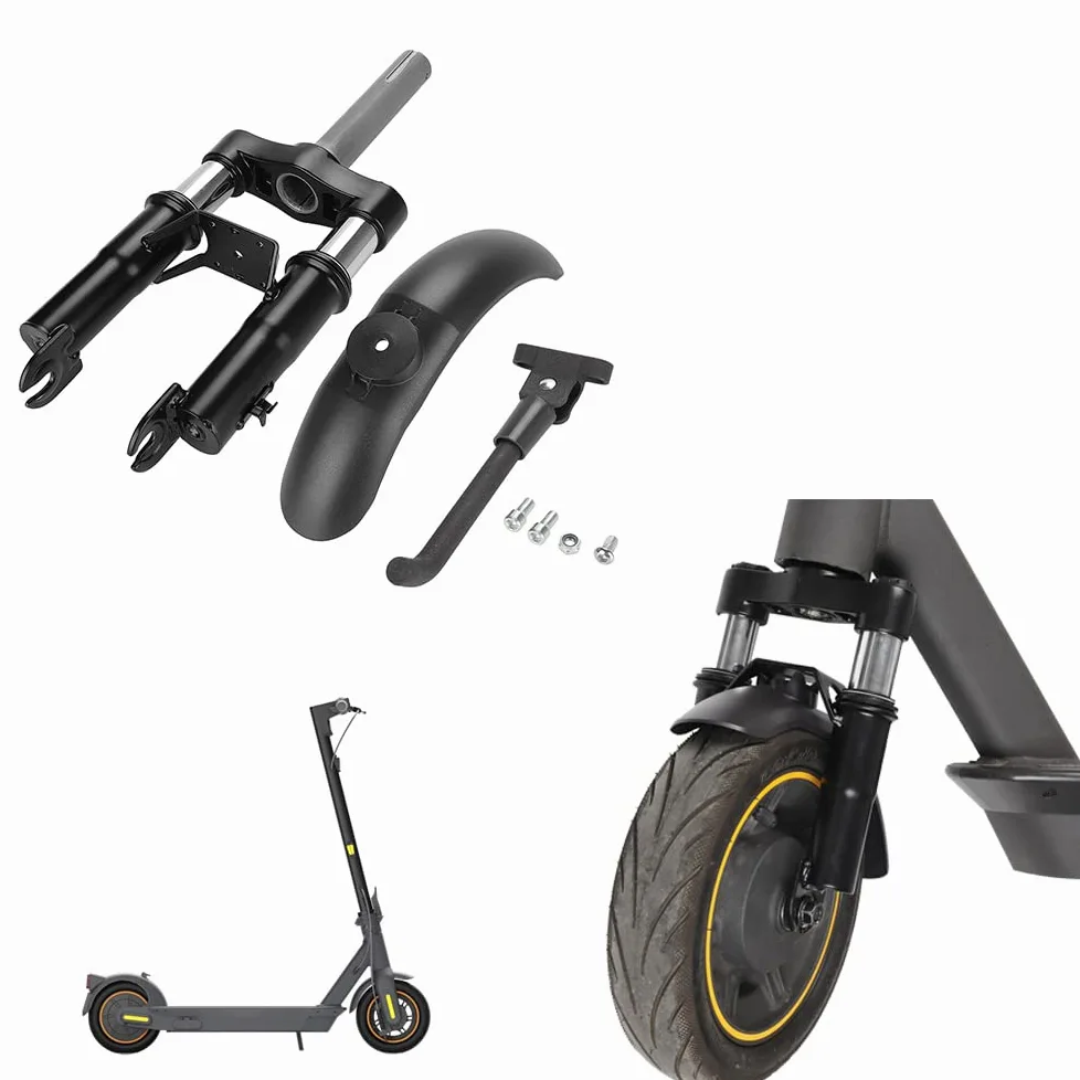 Kit Nouvelle Suspension Avant Fourche pour Segway Ninebot Max G30 Trottinette Amortisseur Avant + Garde-Boue Avant + Support de Pied Scooter Electrique Modification
