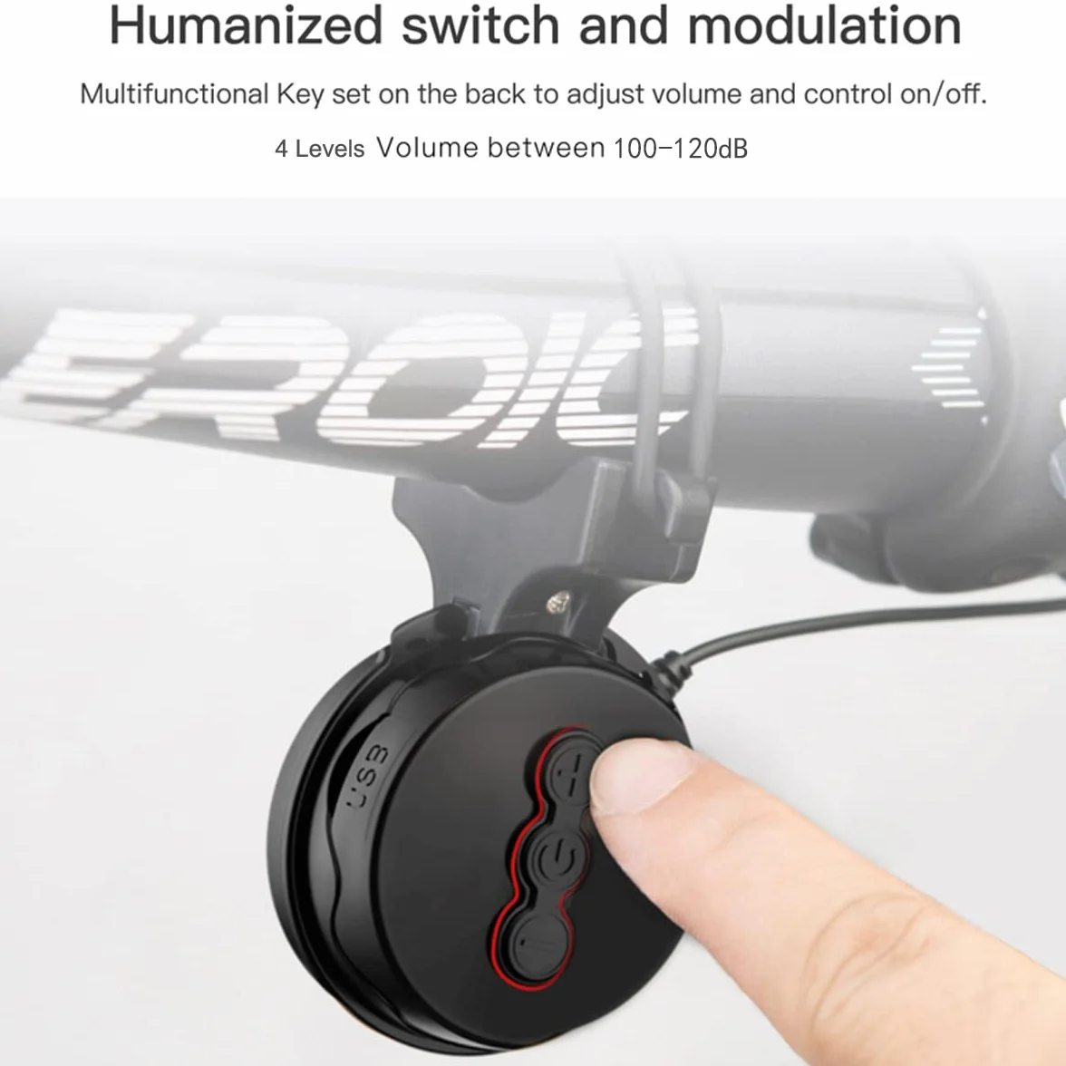 Sonnette Vélo Électrique 100dB Réglable USB Rechargeable Étanche 4 Modes VTT