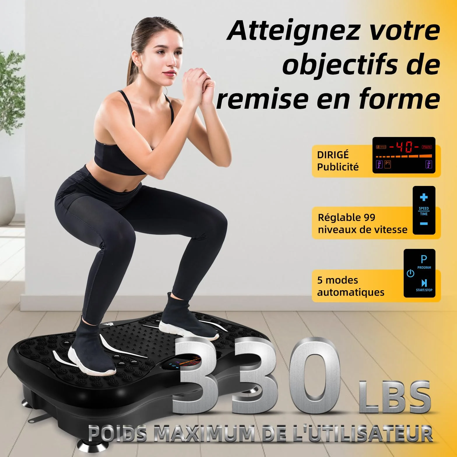 EVOLAND Plateforme vibrante oscillante 99 Niveaux d'intensité Haut-Parleur Bluetooth