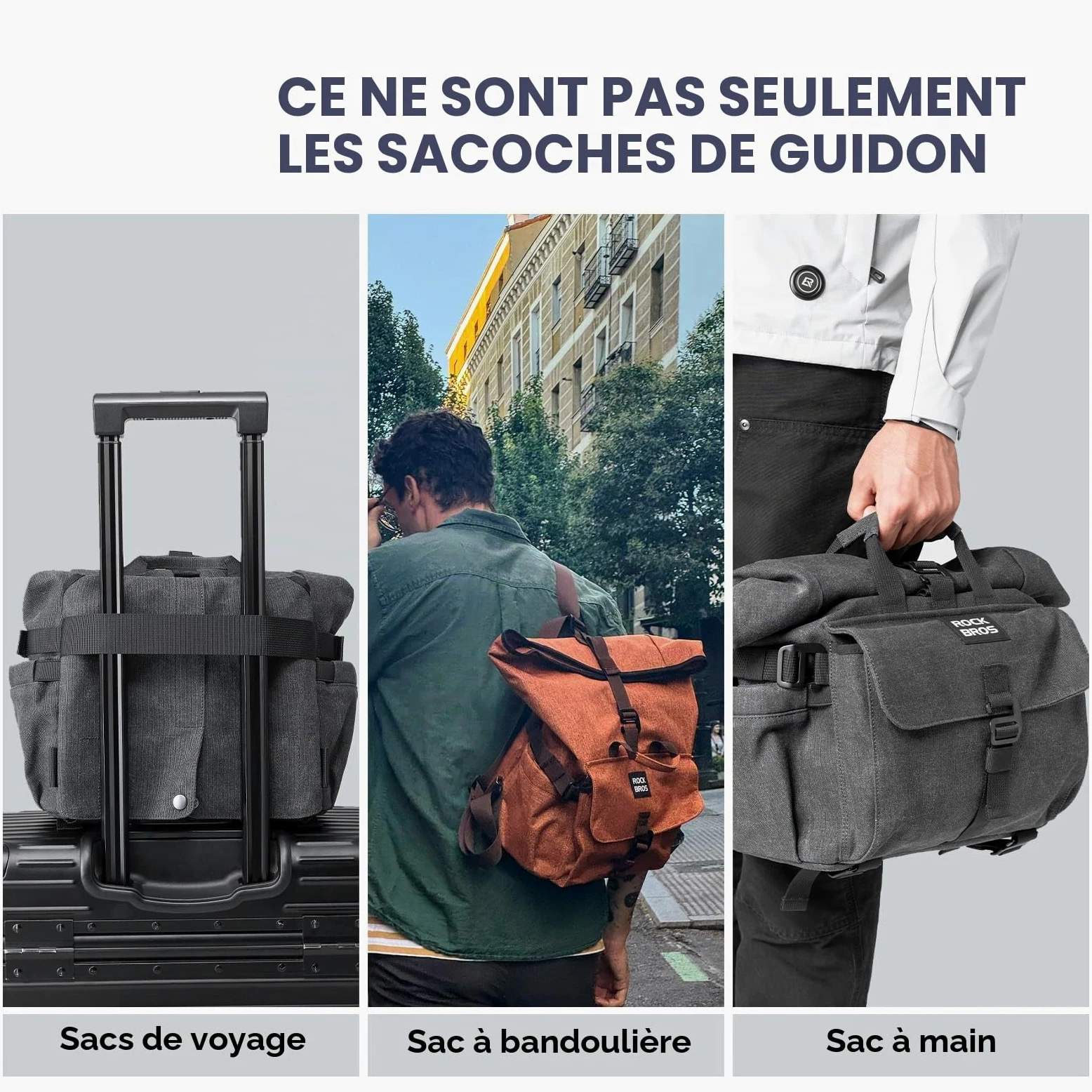 ROCKBROS Sacoche Avant pour Vélo Brompton Sacoche de Guidon pour Vélo Pliant Multifonctionnel Grande Capacité 11.5-16.8L Extérieur Ajustable Noir