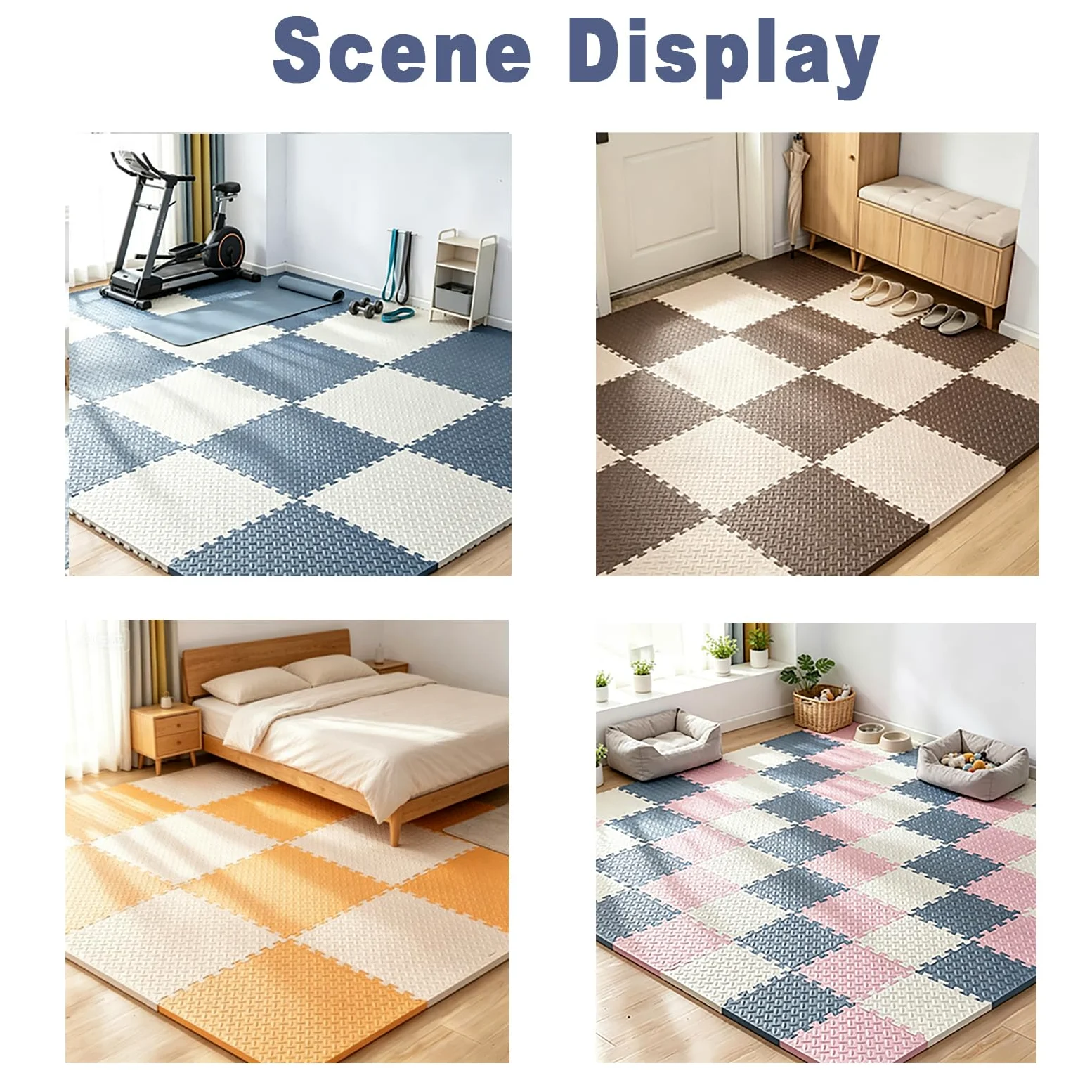 Tapis de sol emboîtable en mousse puzzle avec bords 60 x 60 x 1,2 cm antidérapant confortable pour salon, maison, salle de sport, garage