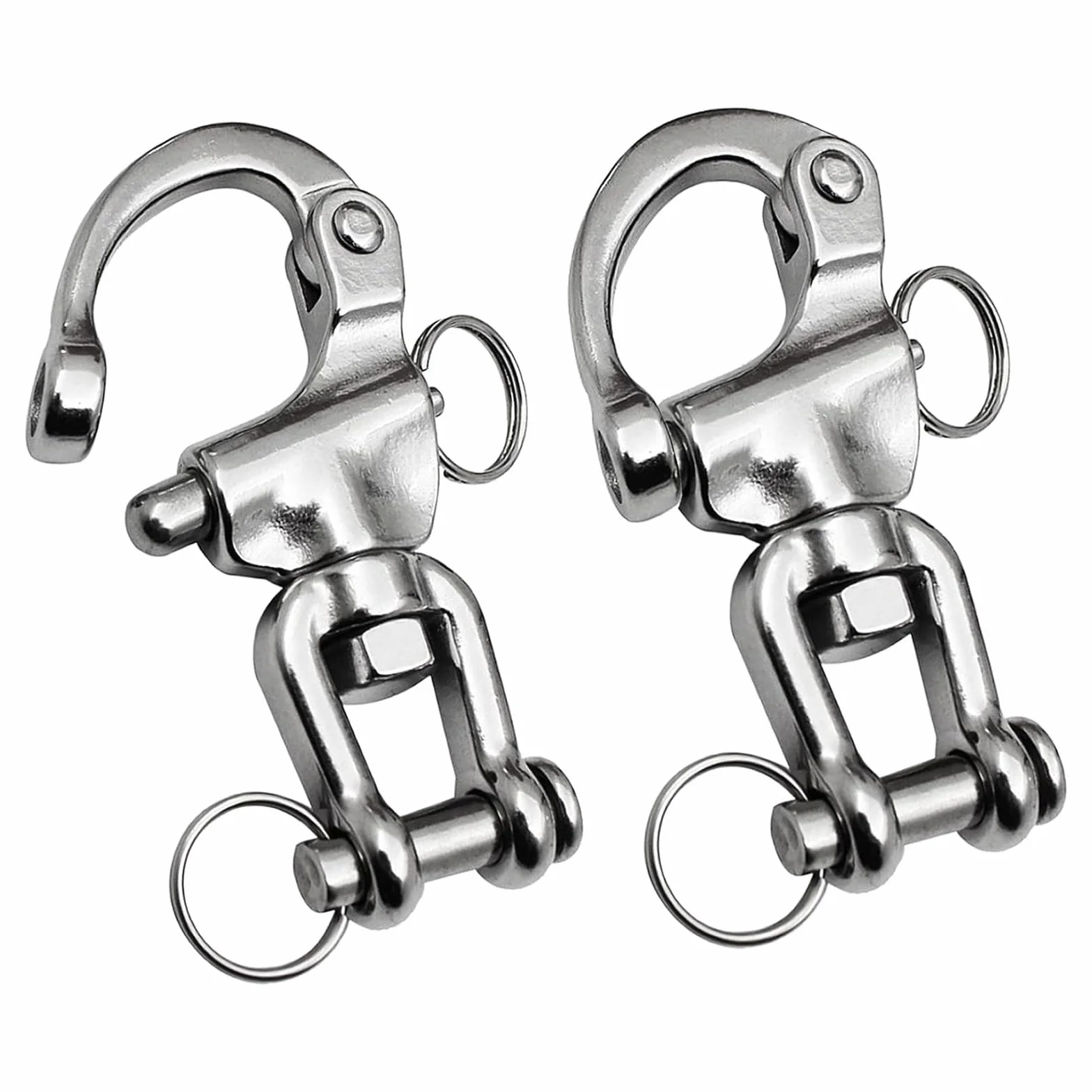Manille en acier inoxydable,Pack de 2 crochets anti-panique à manille, mousqueton, manille émerillon, émerillon inox, pour drisse de spi de voilier 70 mm