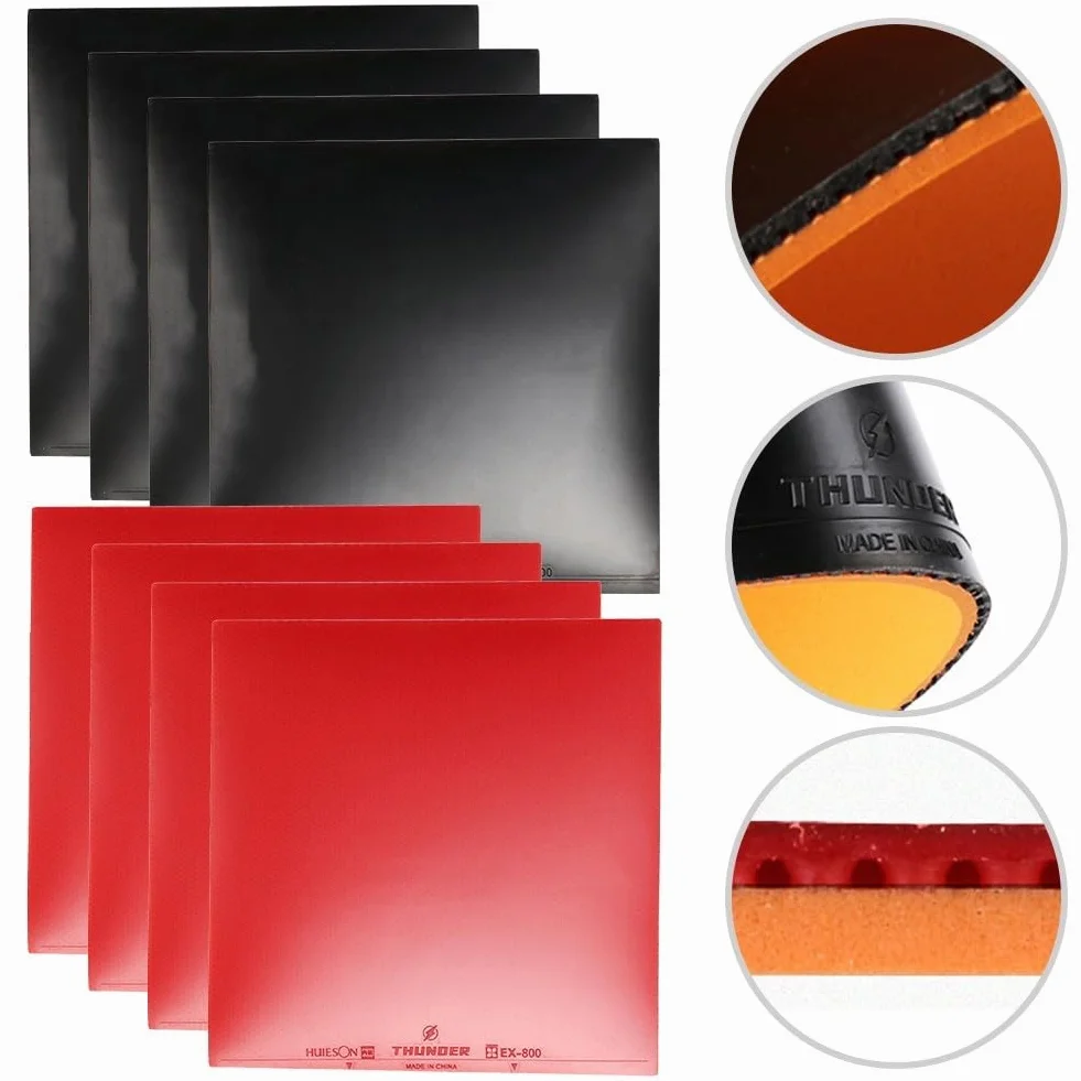 Patins en caoutchouc pour tennis de table Honseadek, lot de 8, éponges dures, rouge et noir, 16x16x2,2 cm, épaisseur 2,2 mm, dureté 39