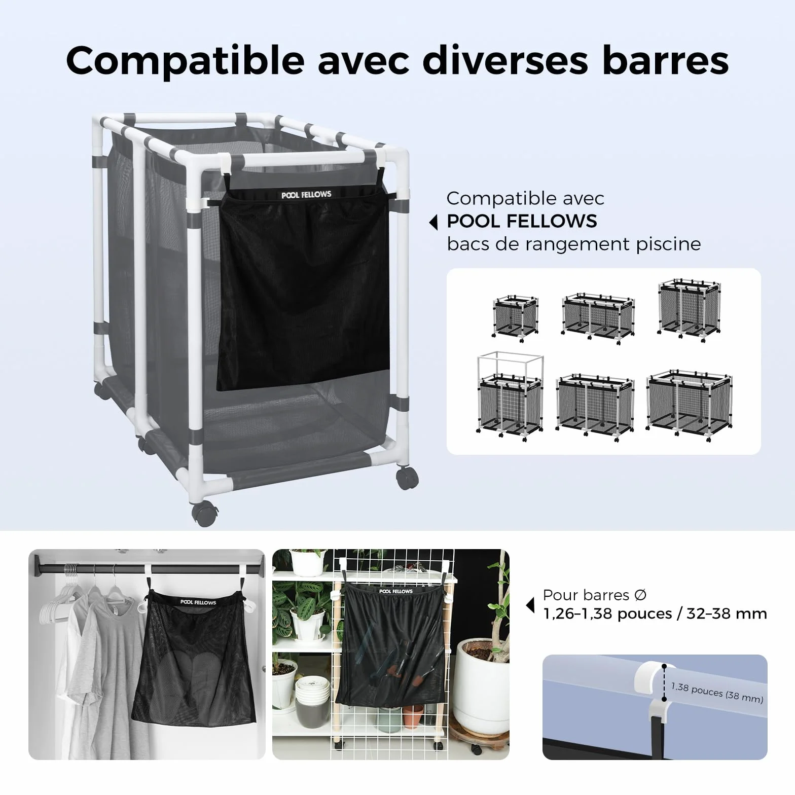 Poche latérale en Maille élastique pour bac de Rangement de Piscine, Sac à Suspendre, Organiseur étendu pour Accessoires de Piscine