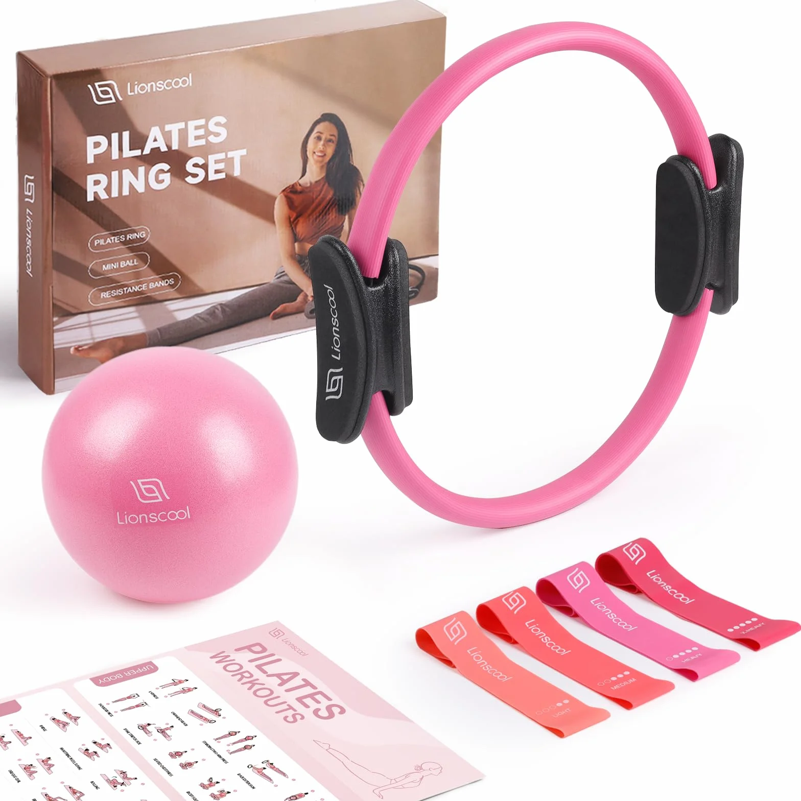 Ensemble Pilates LIONSCOOL Anneau 35,6 cm Anti-déformation Mini Balle Anti-éclatement Bandes de Résistance