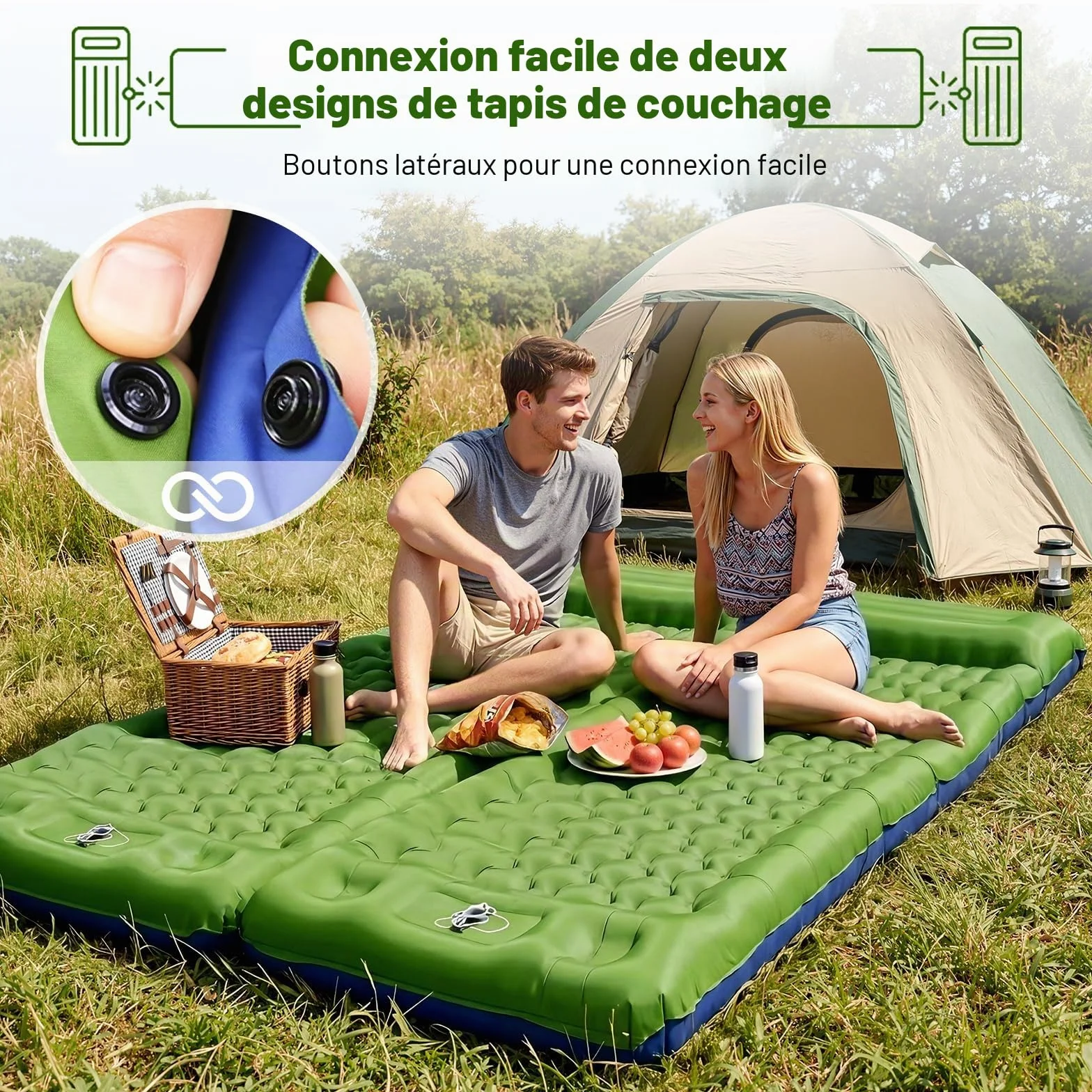 JATEKA Matelas Gonflable 1 Place 83cm Ultra Léger avec Oreiller Pompe à Pied Résistant à l'eau Bleu Verdâtre