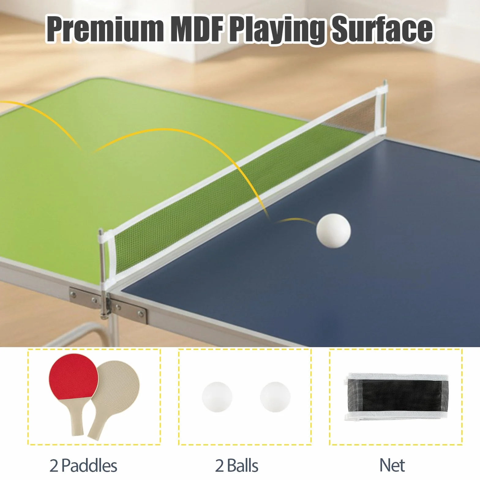 LIFEZEAL Table de ping-pong - Mini table de ping-pong - Avec 3 niveaux de hauteur réglable - Pliable - Avec filet, balles, raquettes, table de tennis de table - 120 x 76 cm