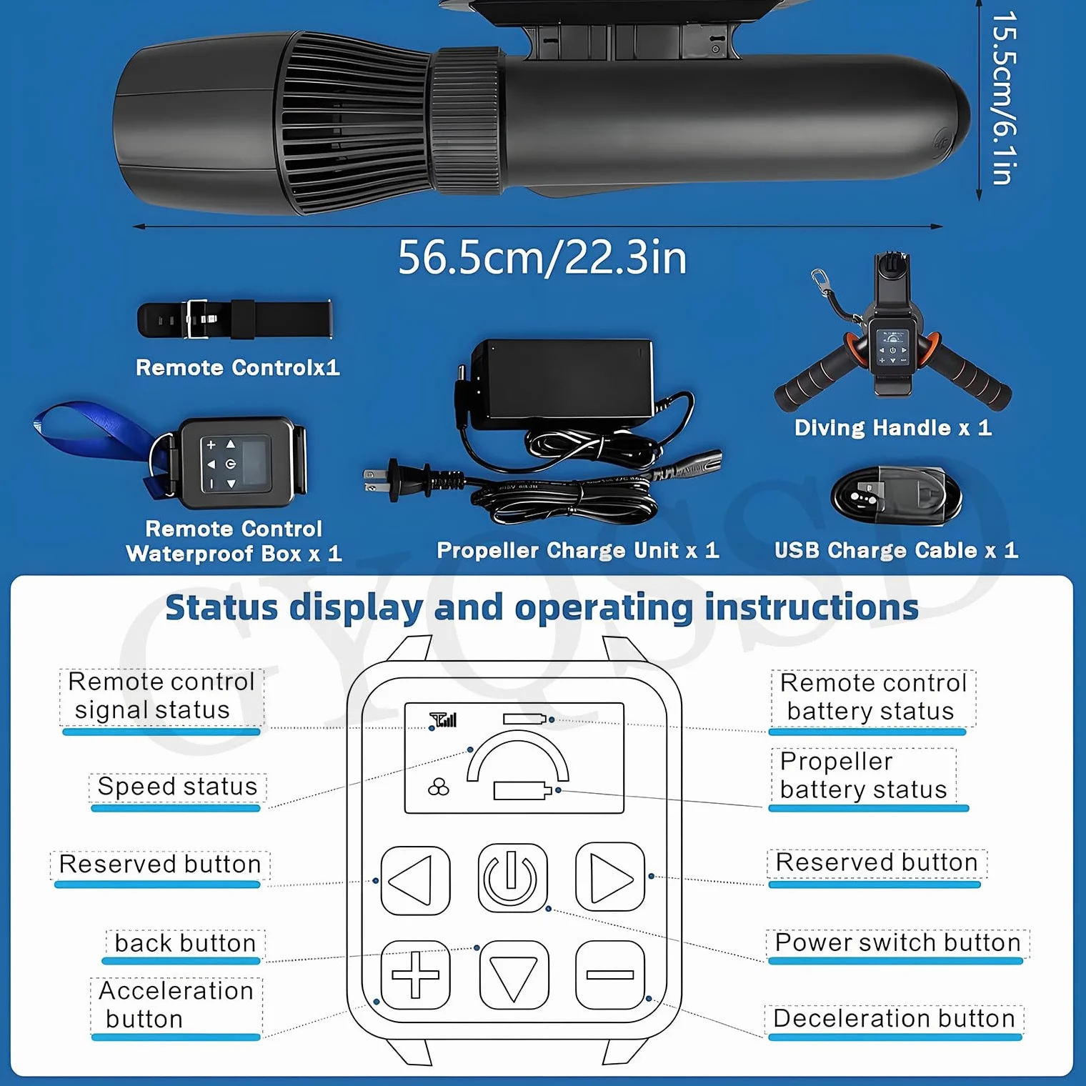 Scooter Sous-Marin électrique 500W 16000mAh 10 km/h Autonomie 50 min Propulseur Nage
