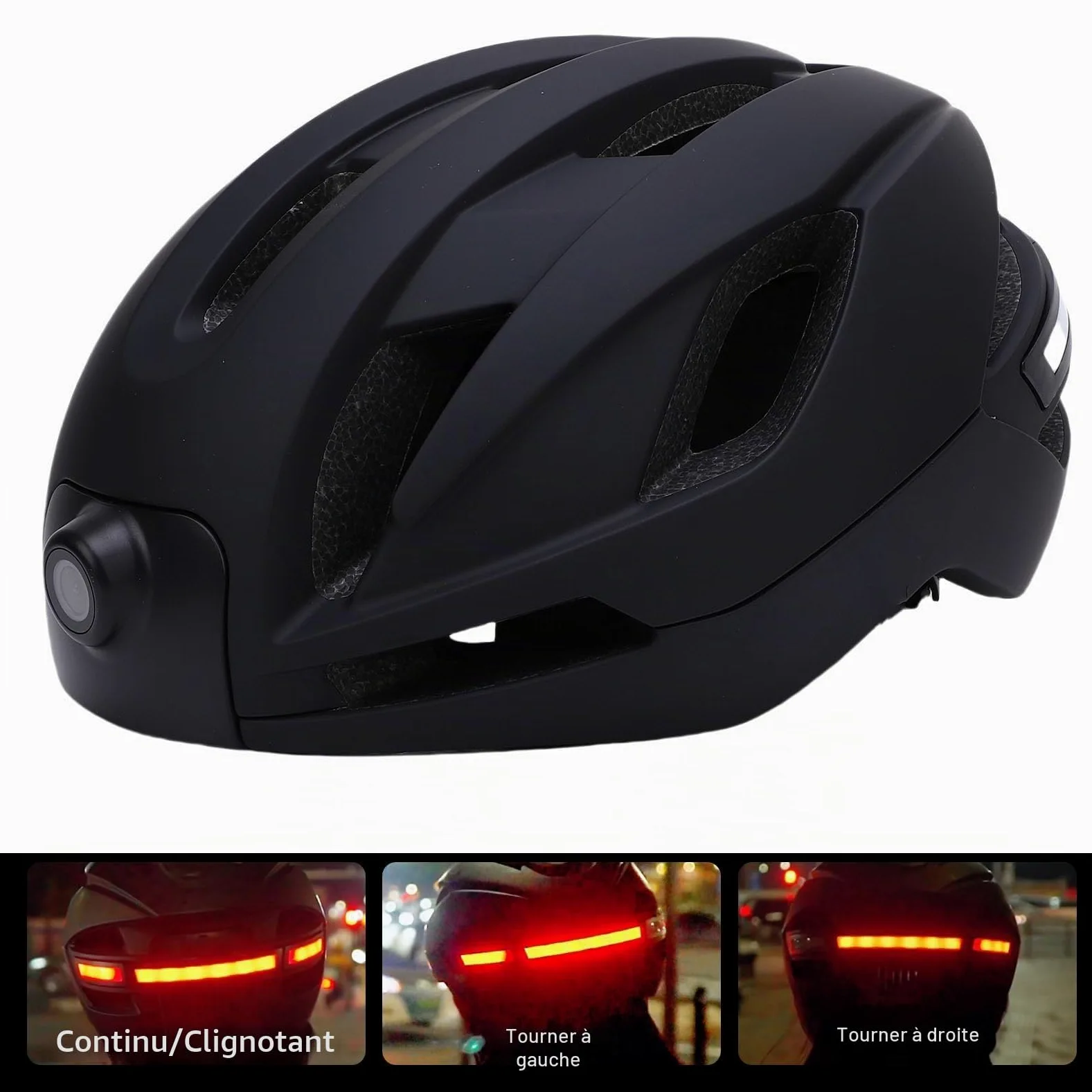 Lazmin112 Casque de Vélo avec Caméra, Enregistreur Vidéo HD 1080p, BT Casque de Vélo Intelligent, avec Feu Arrière, Lecteur de Musique, Télécommande, Objectif Grand Angle 170° (Black)