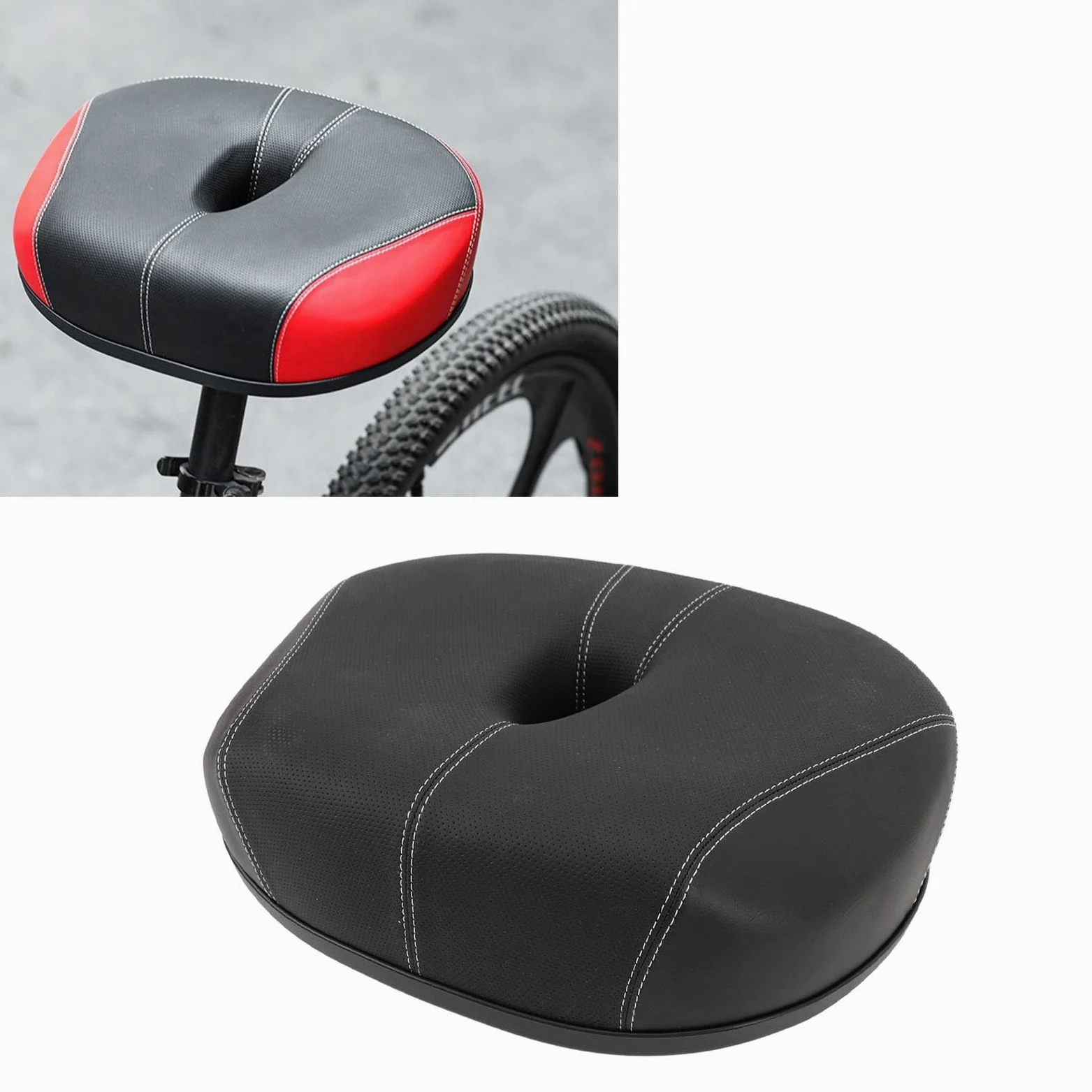 BuyWeek Selle de Vélo sans Nez, Selle Velo Confortable Amortisseur Épaississement Coussin de Siège Creux Respirant pour VTT Vélo de Route (Noir)