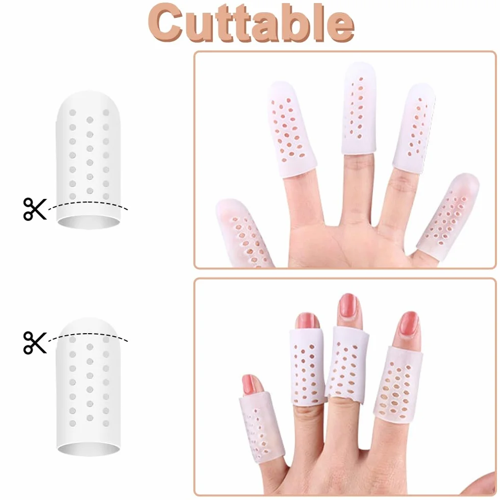 Rairsky 16 Pièces Protege Doigt Respirants en Gel Silicone, Doigtier Silicone pour Doigt, Protège Doigts en Gel avec Trous D'aération, Protege Doigts pour L'eczéma, L'arthrite et les Mains Crevassées