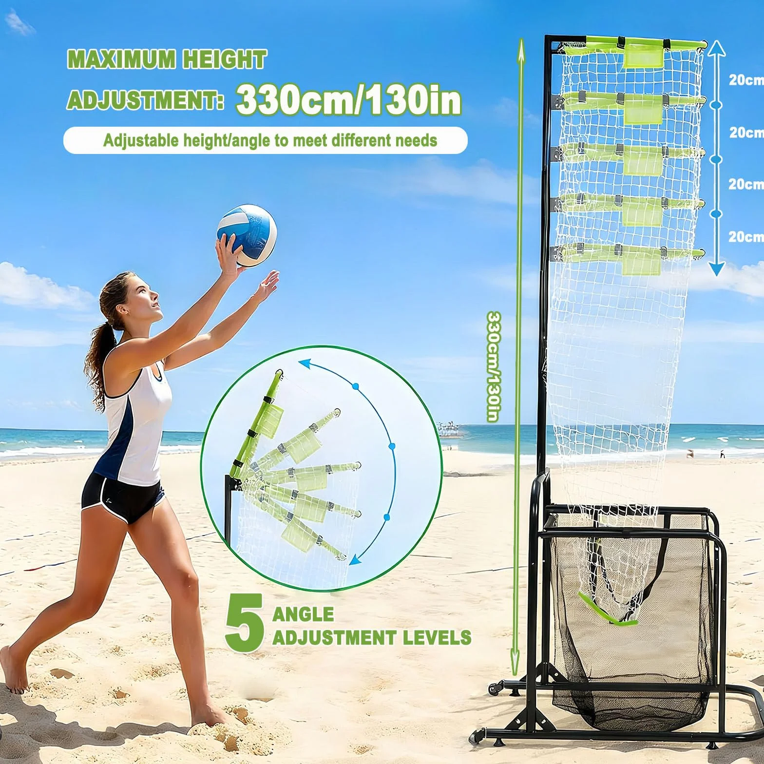 Filet d'entraînement pour passeur de volley-ball avec sac de récupération, cible pour service, smash et passe