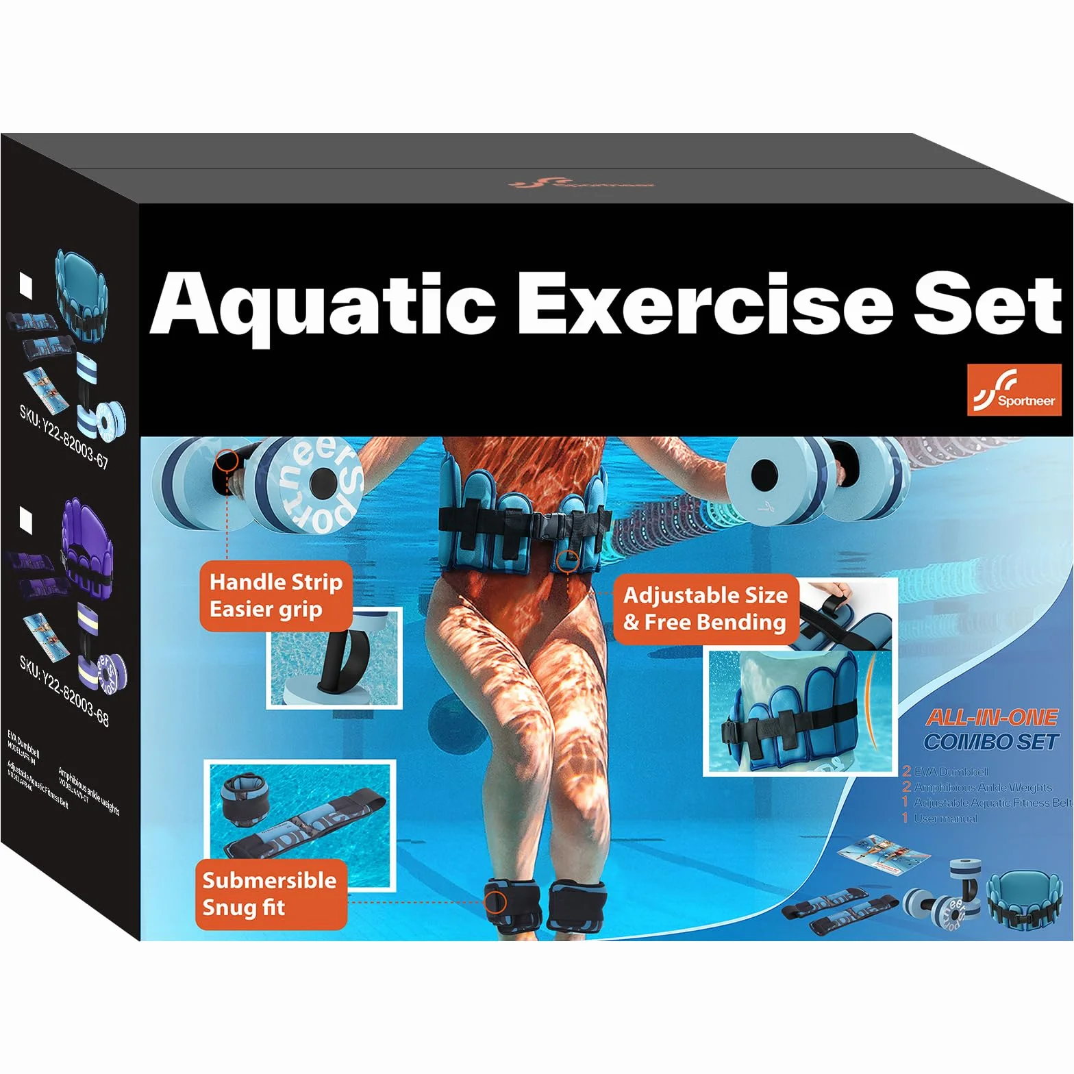Sportneer Kit d'accessoires d'aquagym 3 en 1 avec haltères aquatiques EVA, ceinture de jogging pour adulte, poids de cheville – Accessoires de fitness et équipements de sports nautiques 2