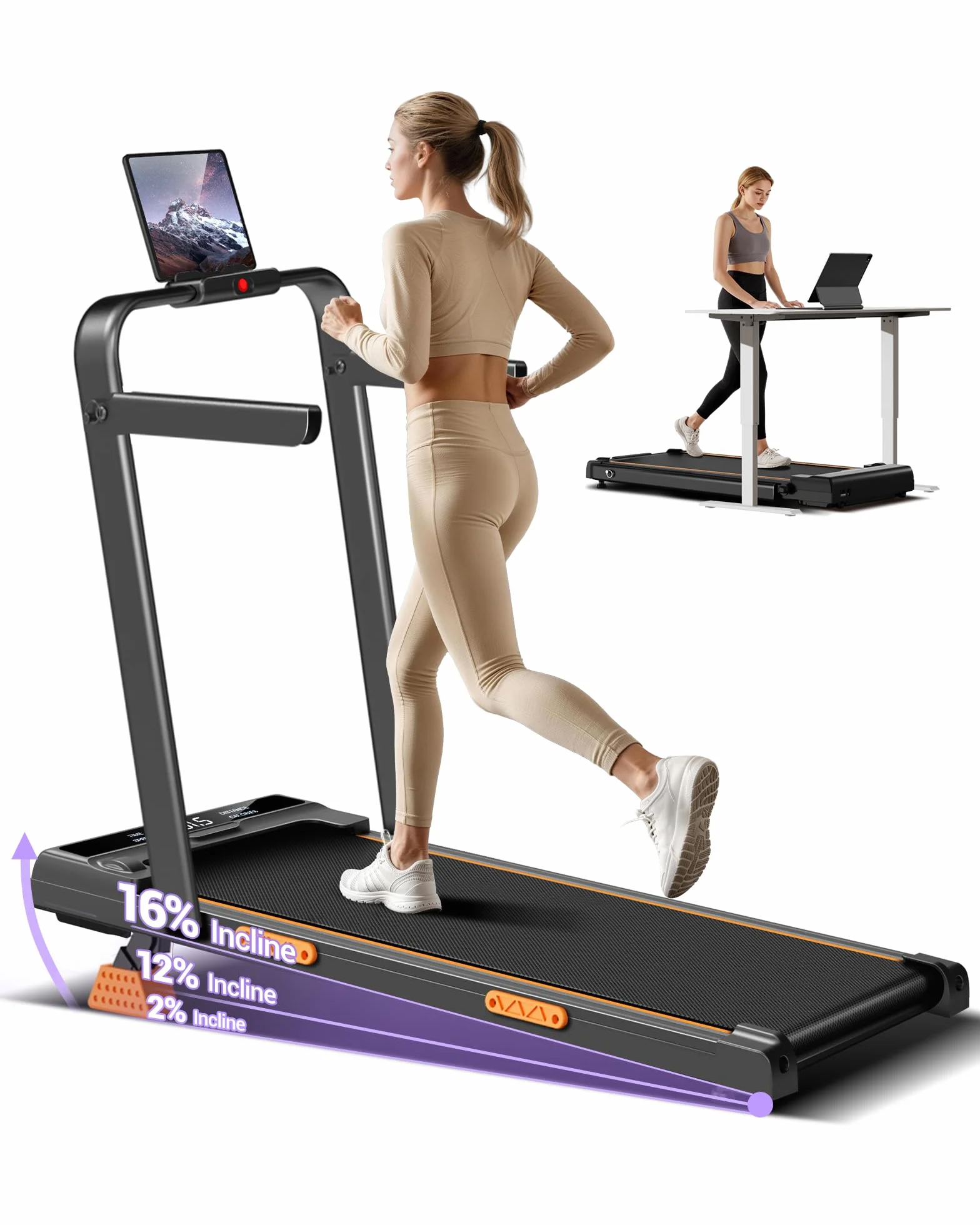 CURSOR Tapis de Course Pliable Inclinable 16%, 10km/h, 3.0 HP, 159KG, Affichage LED, Télécommande