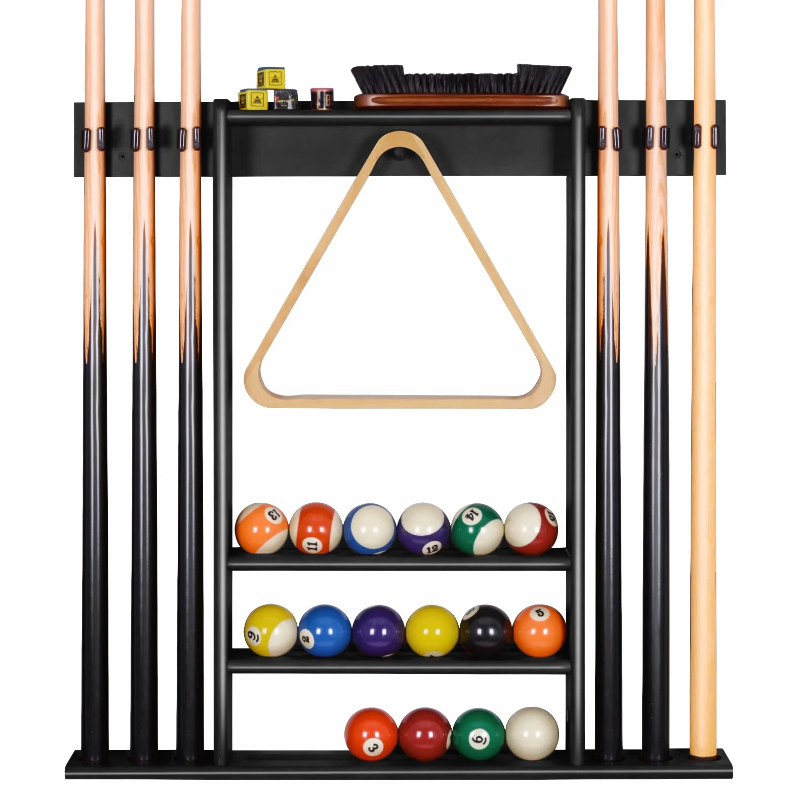 Support de Queue de Billard Mural Bois Massif 6 Trous 15 Porte-balles