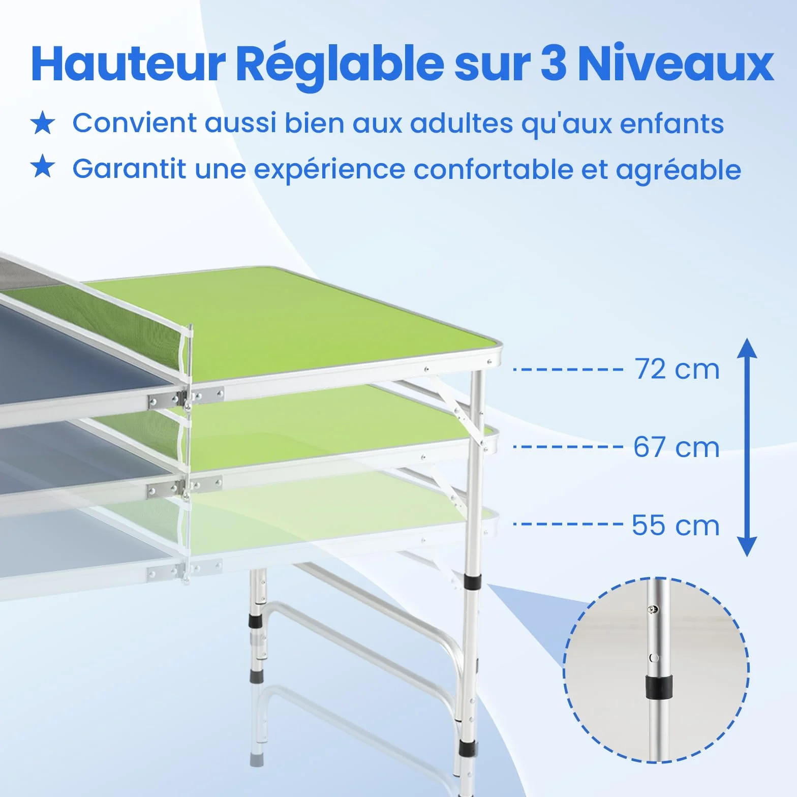COSTWAY Table de Ping-Pong Pliable 120 x 76 cm, Set Mini Tennis Table Peu Encombrante avec Filet 2 Raquettes 2 Balles Hauteur Réglable 3 Niveaux, Cadre en Aluminium, pour Extérieur Intérieur