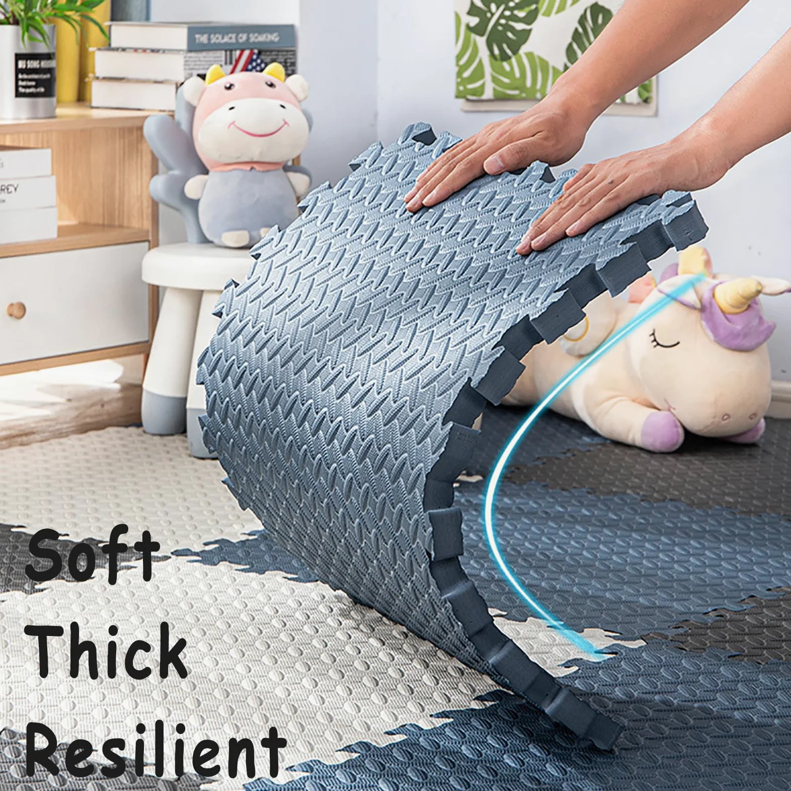 Tapis de sol emboîtable en mousse puzzle avec bords 60 x 60 x 1,2 cm antidérapant confortable pour salon, maison, salle de sport, garage