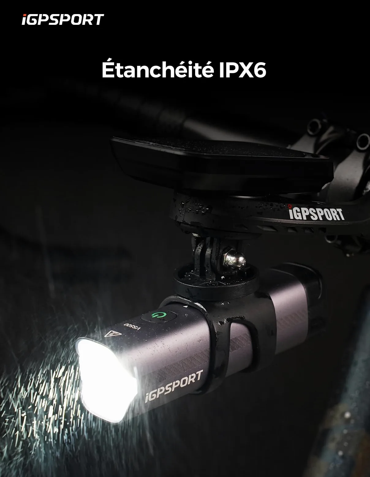 iGPSPORT BSC100MAX Compteur Velo sans Fil et 500 Lumens Lumiere Velo Intelligente et CAD70 Capteur de Cadence et M80 Support de Vélo