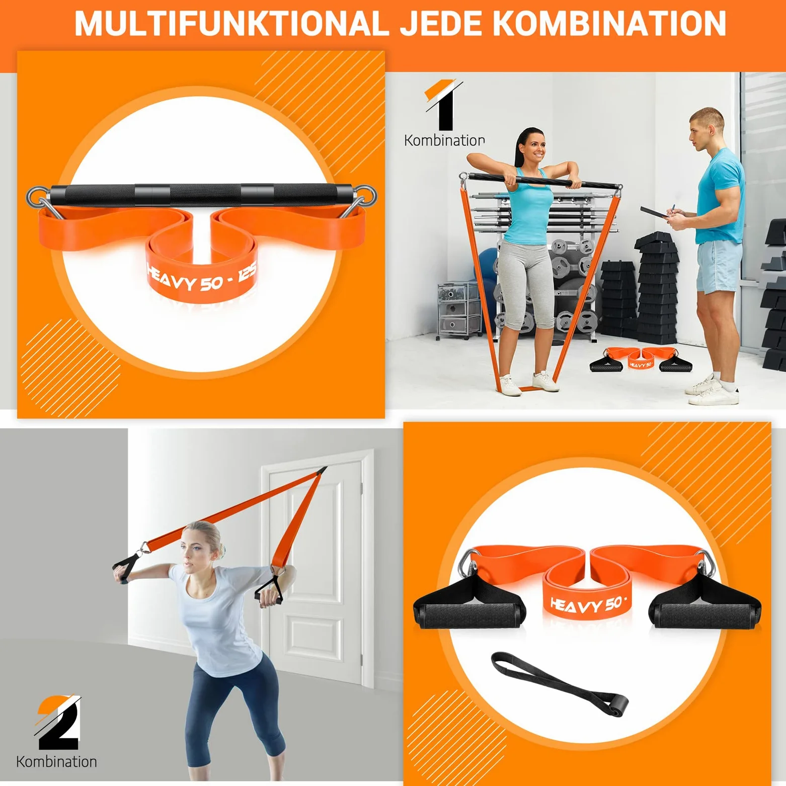 DASKING Kit de Bandes de Résistance avec Barre d'exercice, Amovible Pilates Barre + 4 Bande Élastique Latex-Kit de Barres Fitness pour la Musculation, Le Yoga -Équipement de Domicile Sports, Home Gym