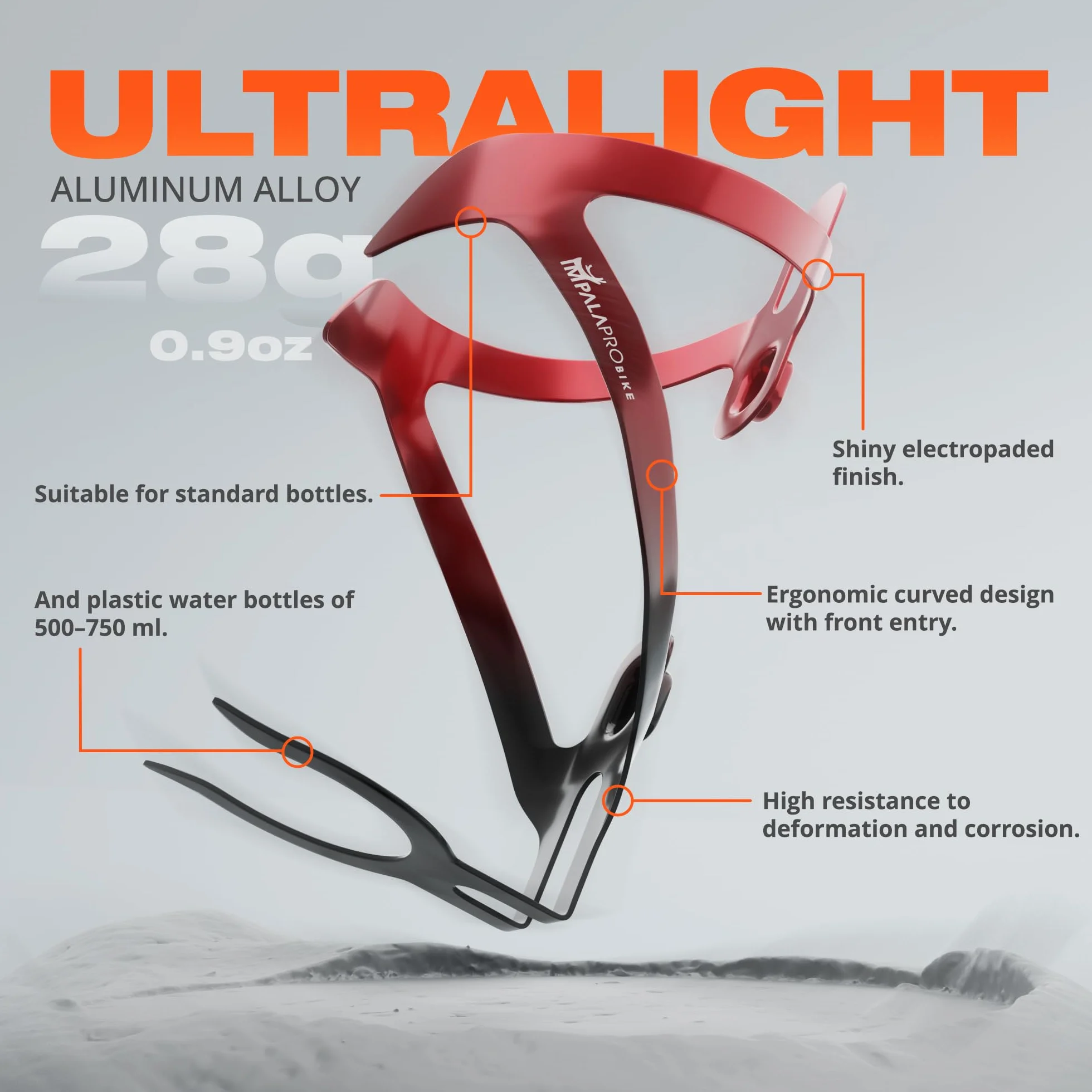 Porte Gourde Velo VTT Route Aluminium Électroplaqué Ultraléger 26 g Accès Frontal Adaptateur Bouteilles Eau Jetables Rouge