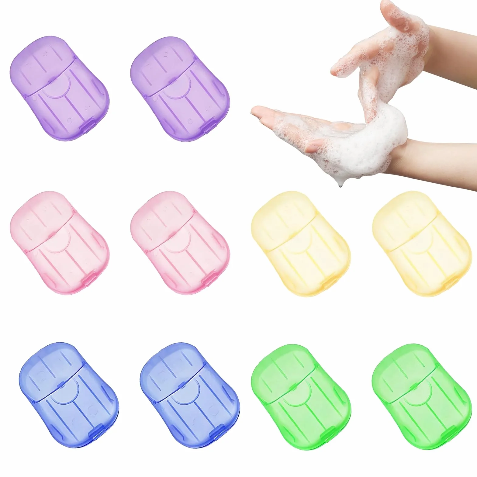 Boîtes de Savon en Papier Jetable 10PCS Feuilles de Savon Portable Voyage Camping Hygiène des Mains 5 Couleurs