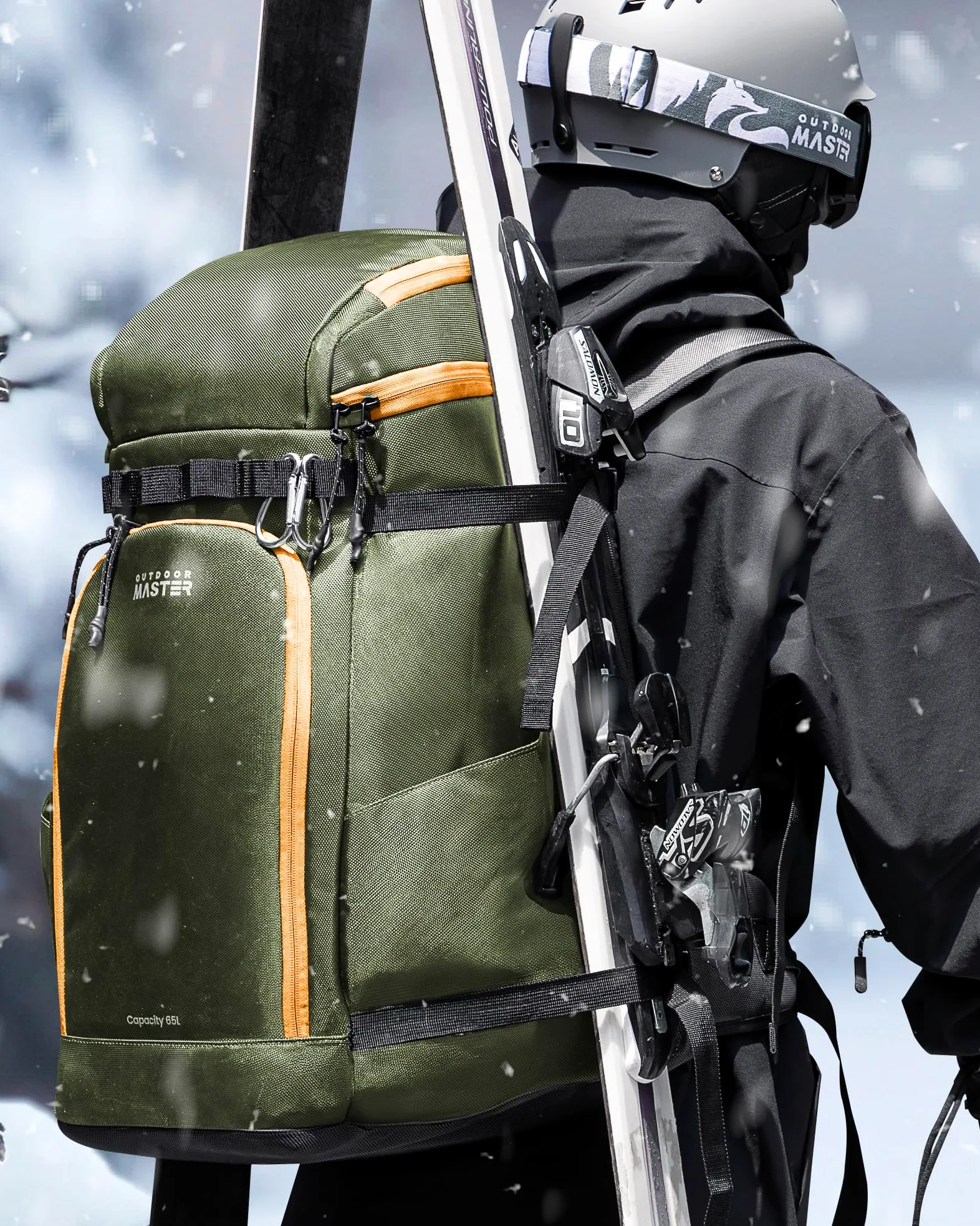 OutdoorMaster Sac à Chaussures de Ski, 65 L - Sac à Dos de Voyage pour Casque, Chaussures de Ski, Lunettes, Gants et Accessoires | Extérieur et Fond imperméables