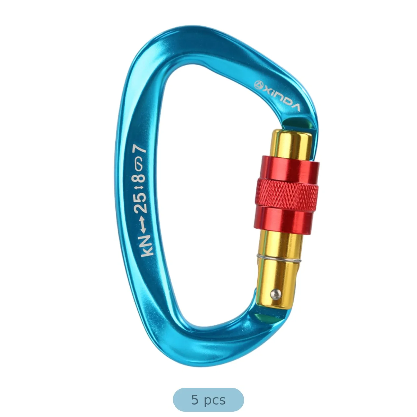 Lot de 5 mousquetons verrouillables, Mousqueton d’Escalade à vis 25 KN, Forme D en Alliage d’Aluminium, certifié UIAA et CE, pour Escalade, randonnée, Rappel, Bleu