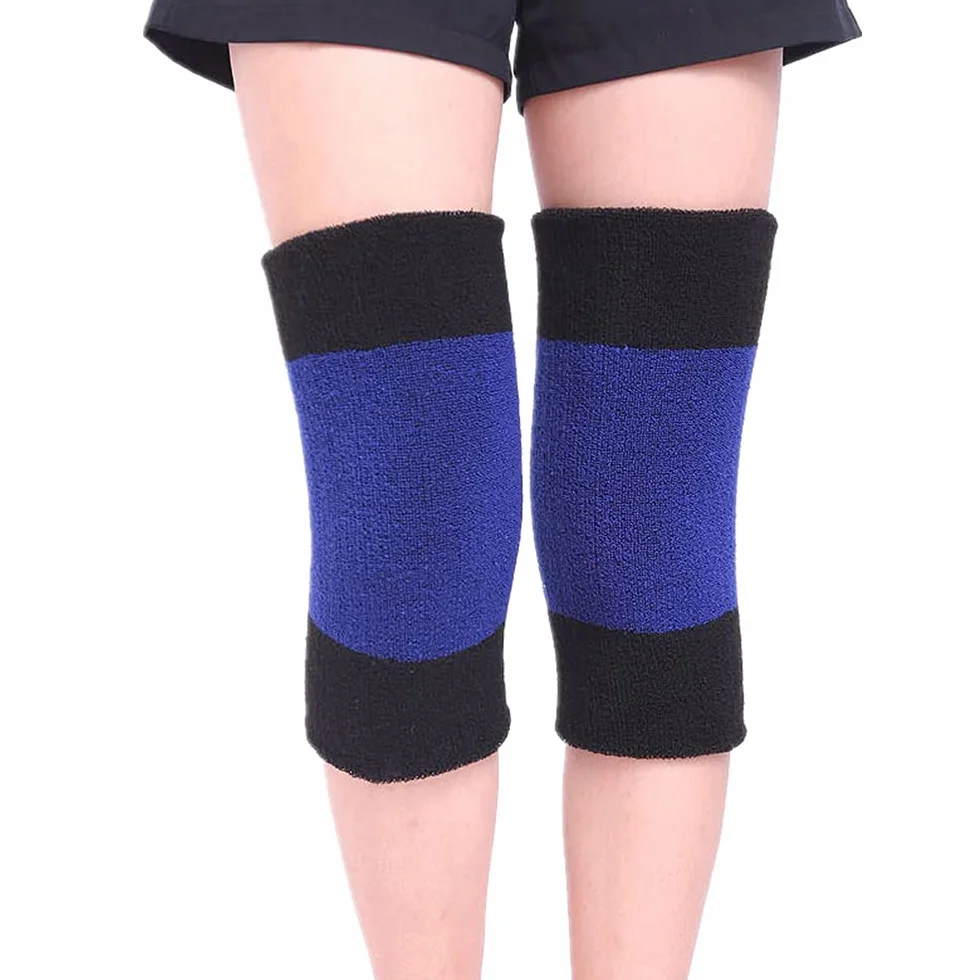 Genouillères unisexes d'hiver épaisses et élastiques pour sport - Cyclisme, course à pied, danse (bleu + noir)