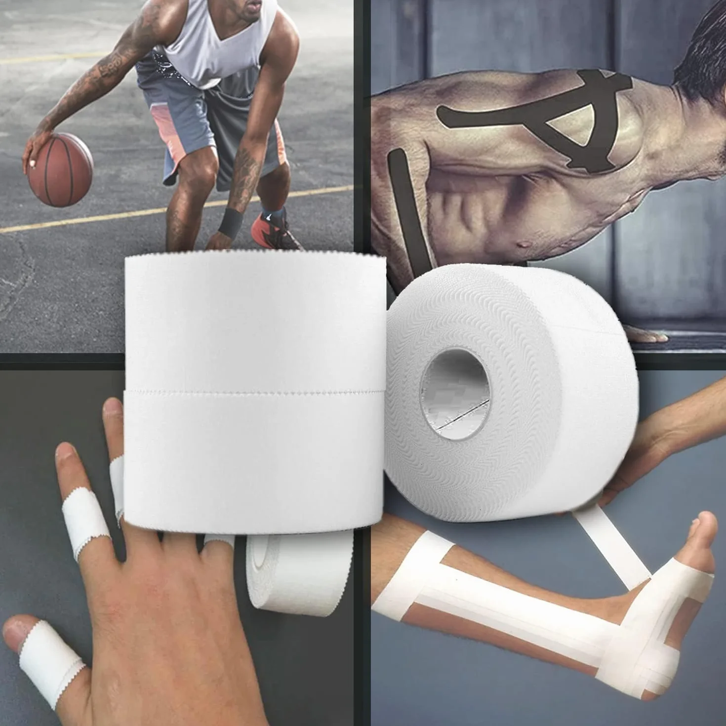 ANAMPION Sport Tape 3.8 cm x 10 m 4 Rouleaux Non Élastique Strap Athlètes Tennis Gymnastique Boxe Blanc