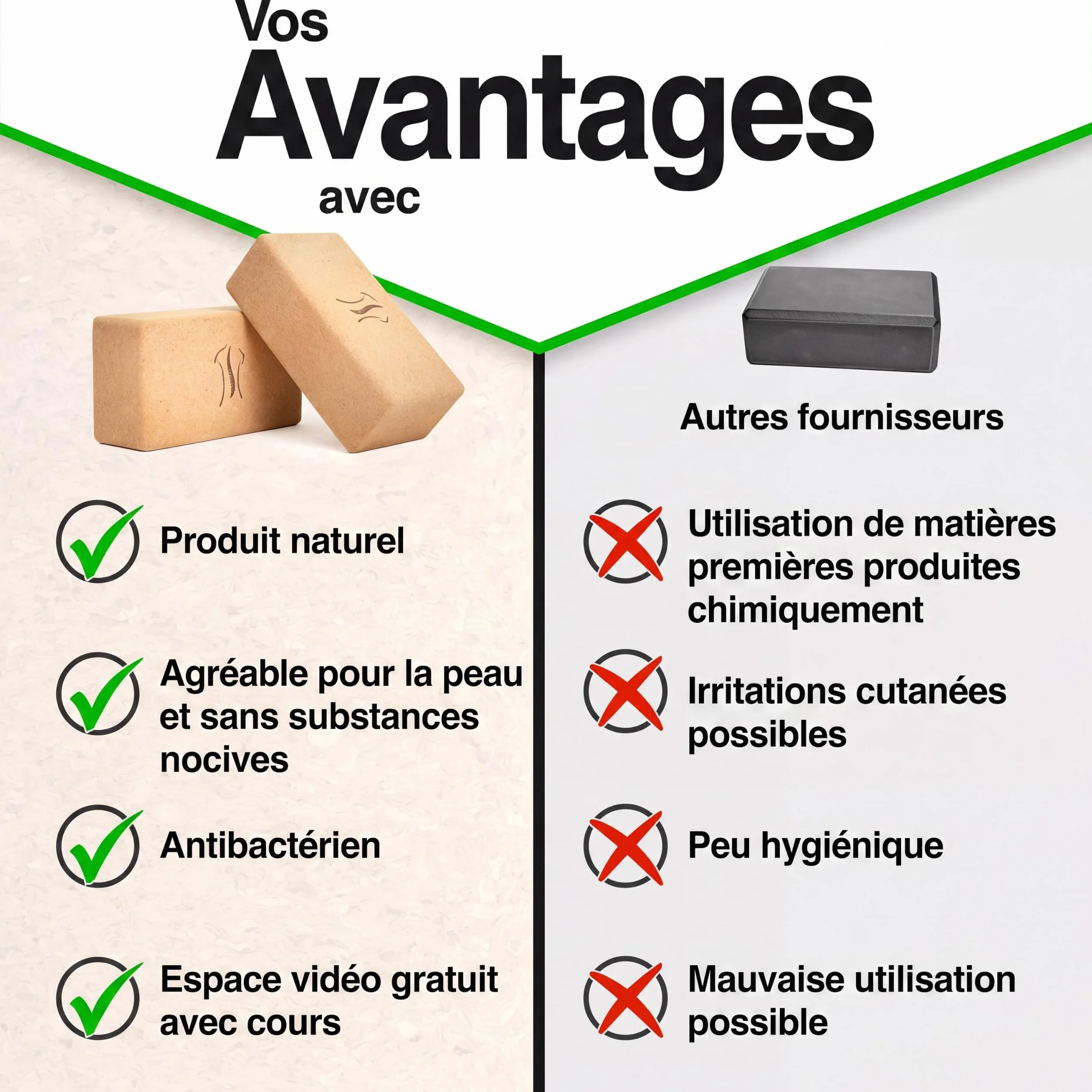 BACKLAXX® Bloc yoga en liège naturel durable